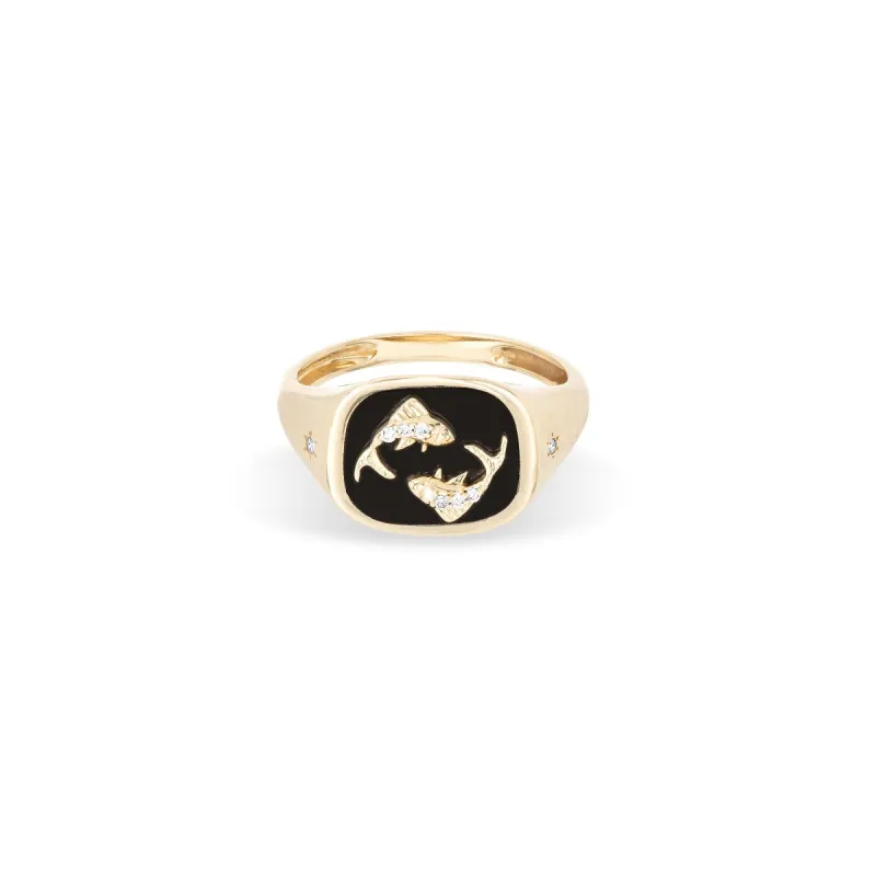 Zodiac Ceramic + Diamond Pisces Signet Ring sold by Adina Reyter