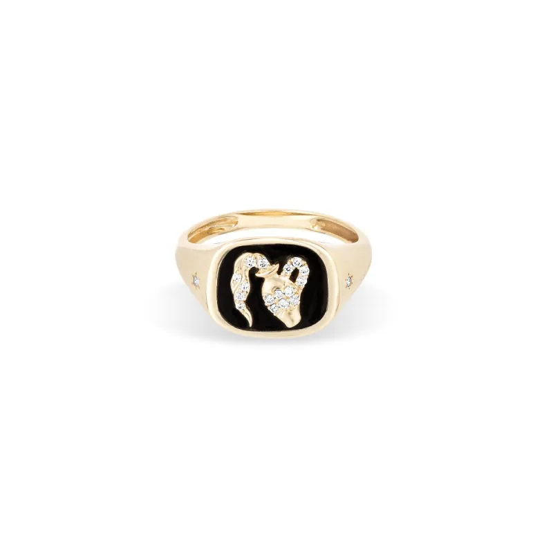 Zodiac Ceramic + Diamond Aquarius Signet Ring sold by Adina Reyter