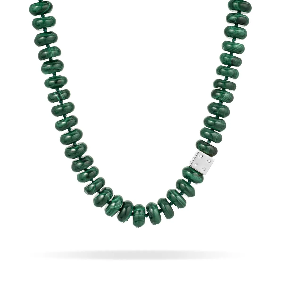 Malachite Coin Diamond Dice Big Bead Necklace in Sterling Silver sold by Adina Reyter