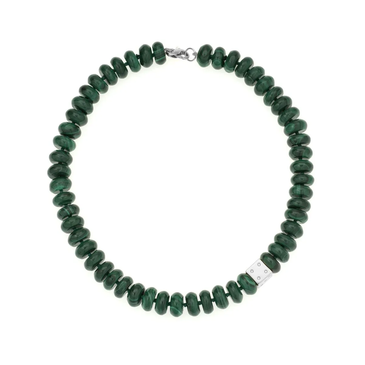 Malachite Coin Diamond Dice Big Bead Necklace in Sterling Silver sold by Adina Reyter product image thumbnail 2