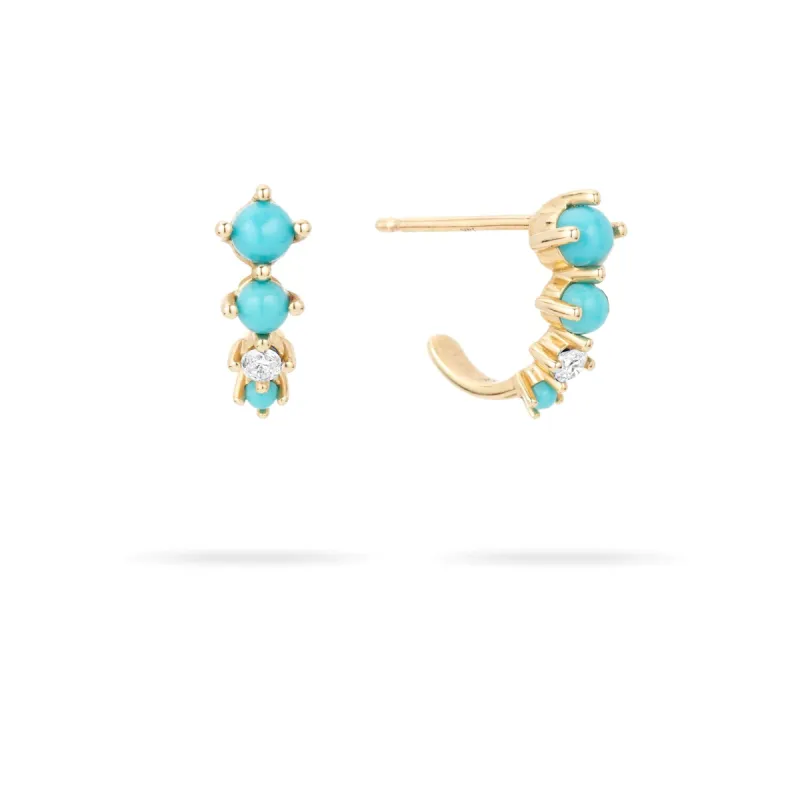 Turquoise + Diamond J Hoops sold by Adina Reyter