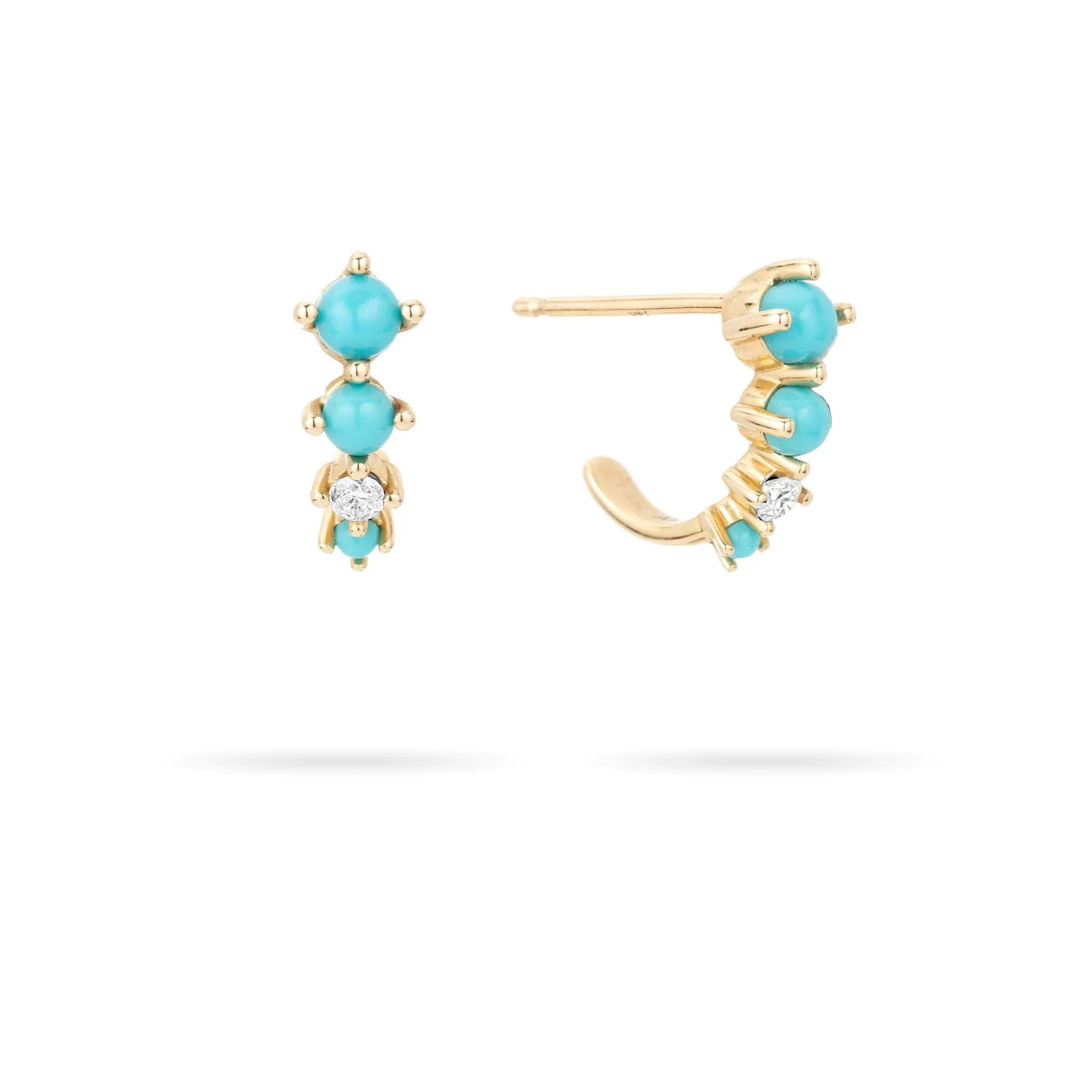 Turquoise + Diamond J Hoops sold by Adina Reyter