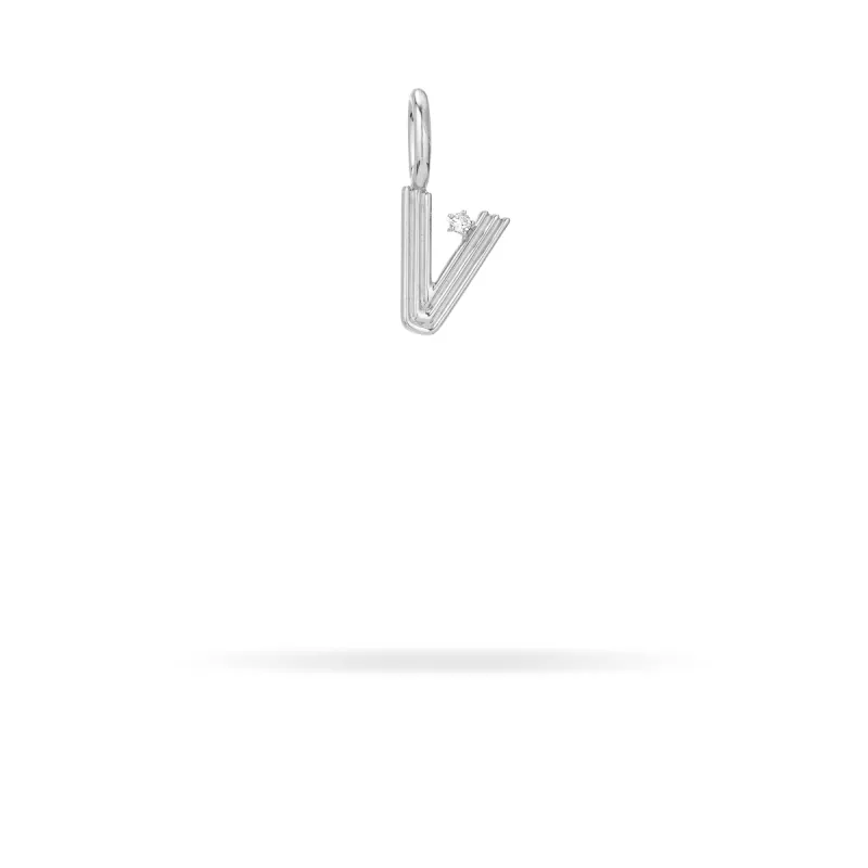 Groovy Diamond Initial Mini Bead Charm V in Sterling Silver sold by Adina Reyter