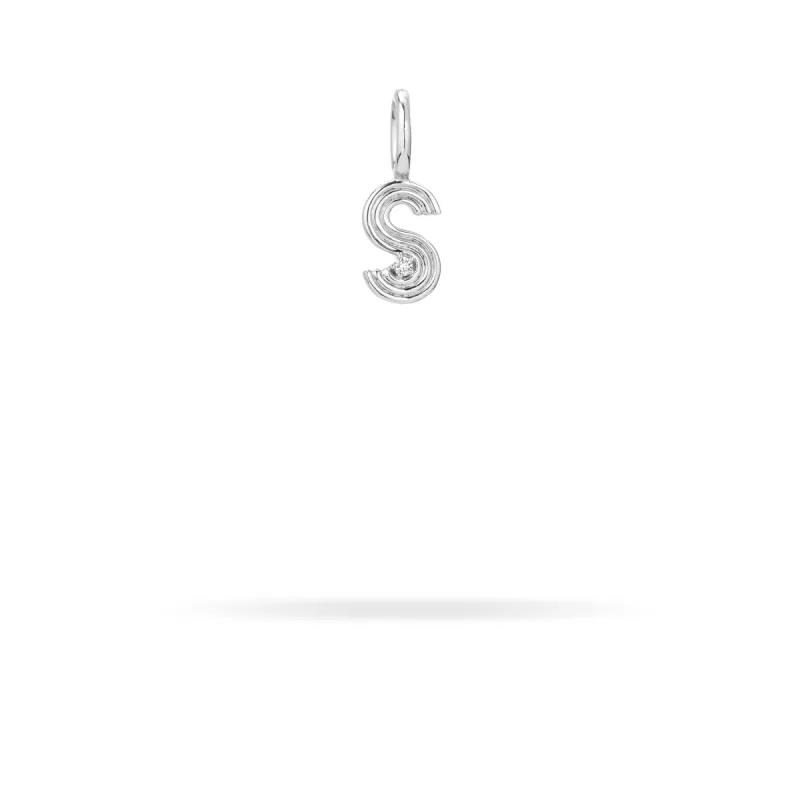 Groovy Diamond Initial Mini Bead Charm S in Sterling Silver sold by Adina Reyter