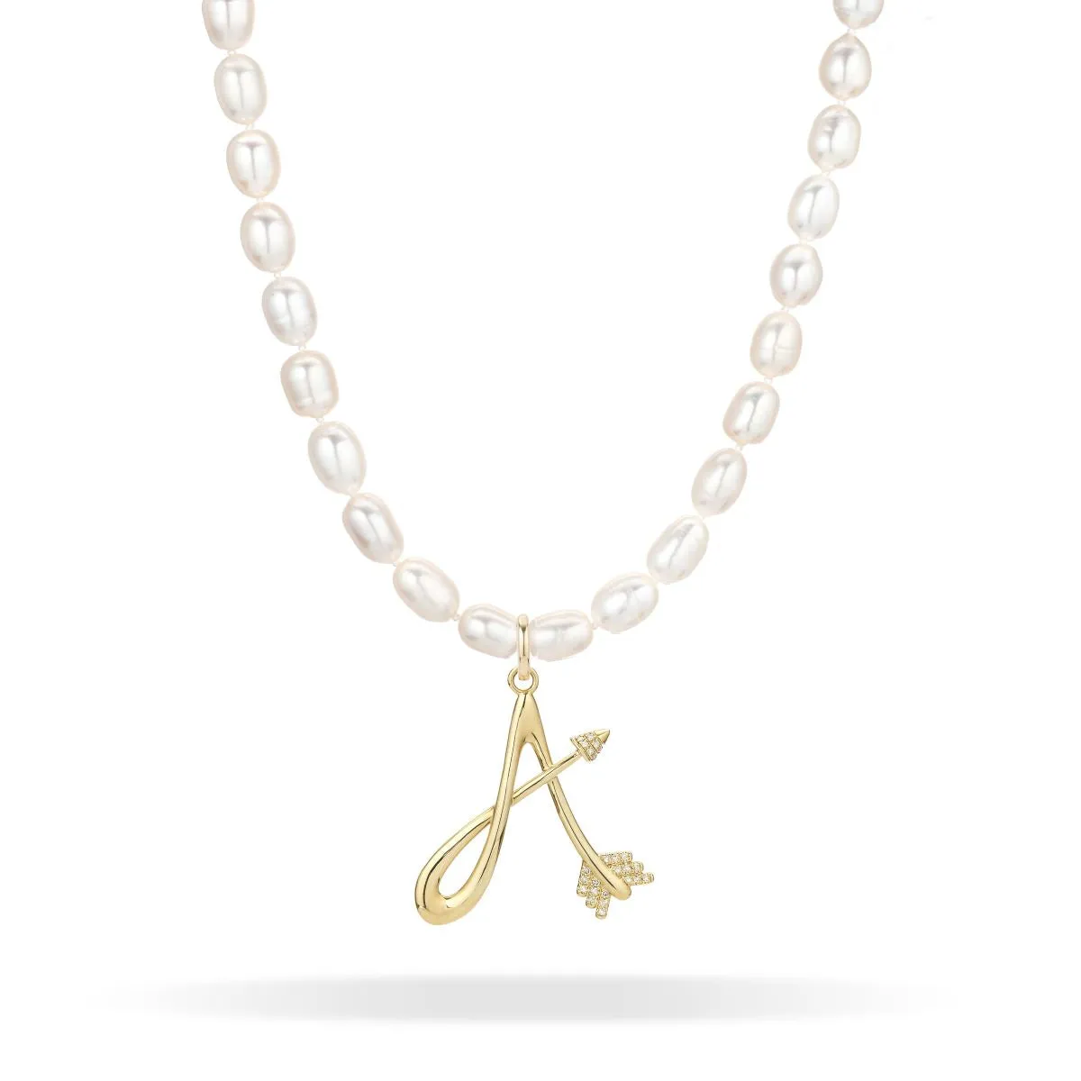XL Seed Pearl Diamond Arrow Initial Necklace sold by Adina Reyter