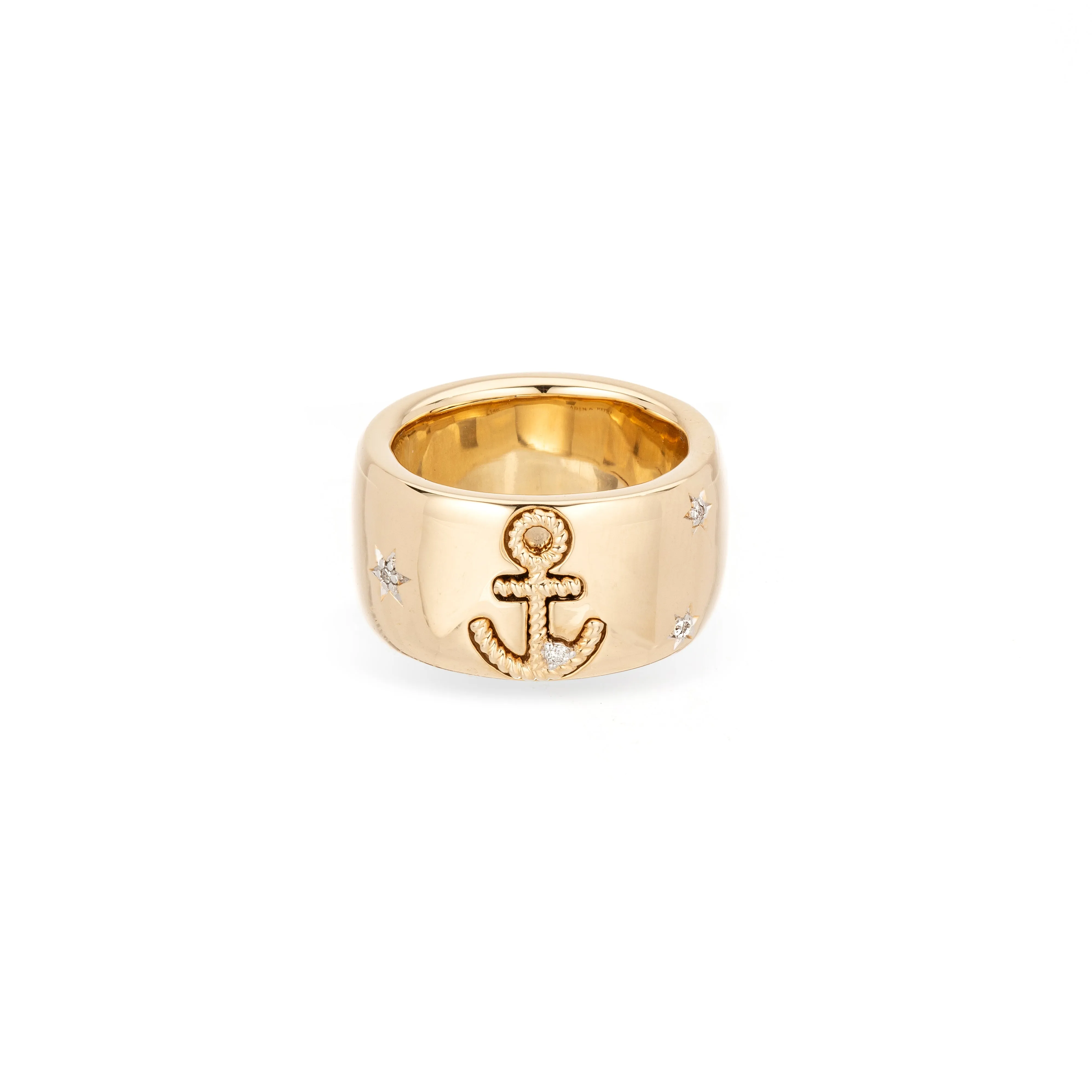 One of a Kind Pavé Anchor + Compass Barrel Ring Size 6 sold by Adina Reyter