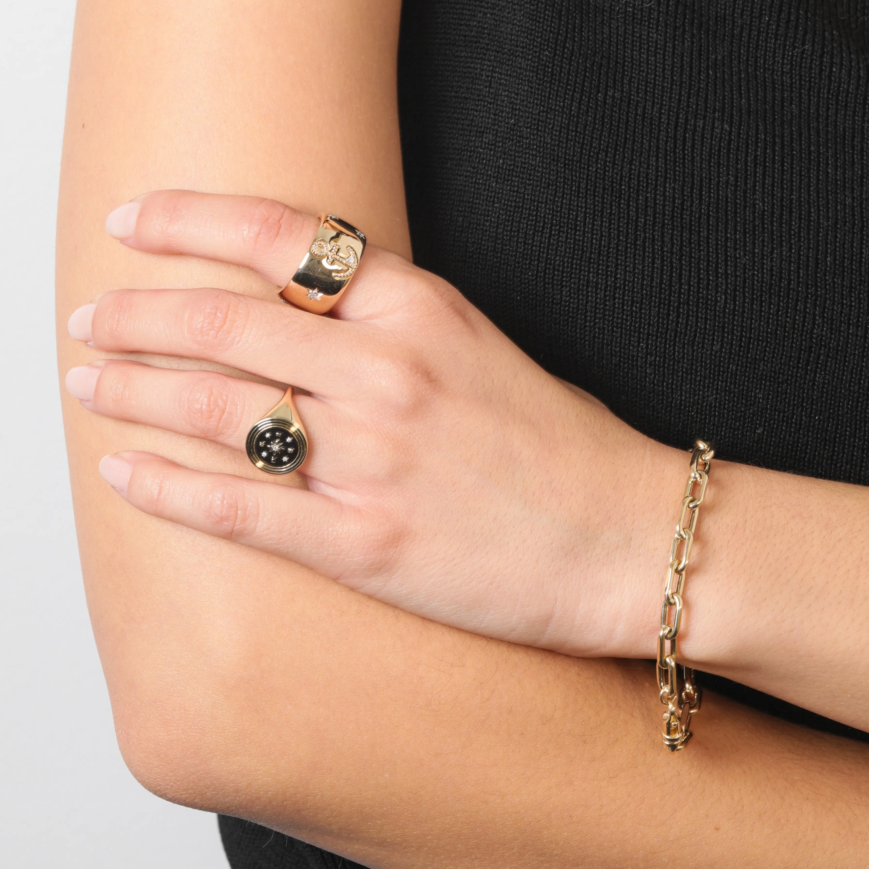 One of a Kind Pavé Anchor + Compass Barrel Ring Size 6 sold by Adina Reyter product image thumbnail 2