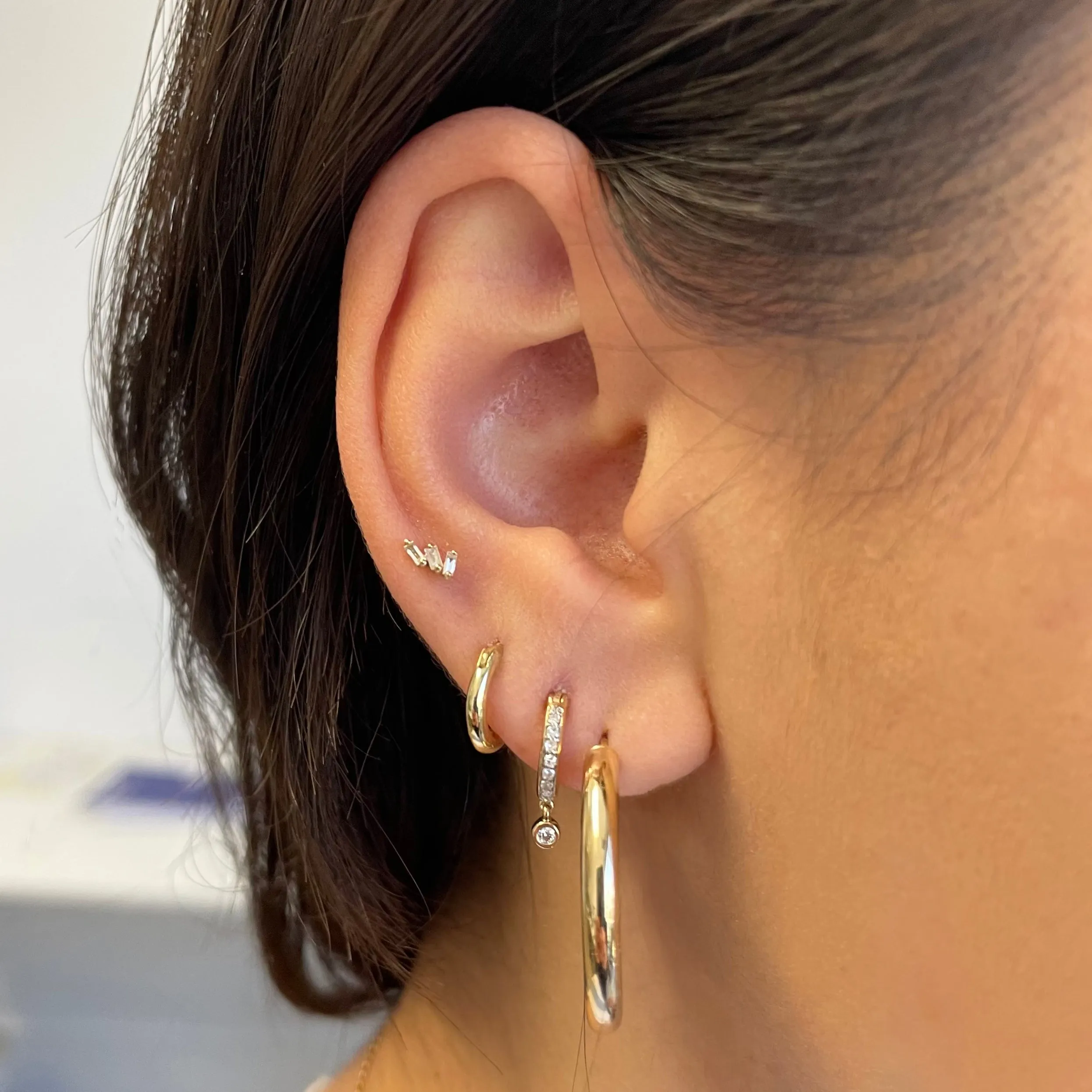 Pavé Diamond Drop Huggie Hoops in Sterling Silver sold by Adina Reyter product image thumbnail 2