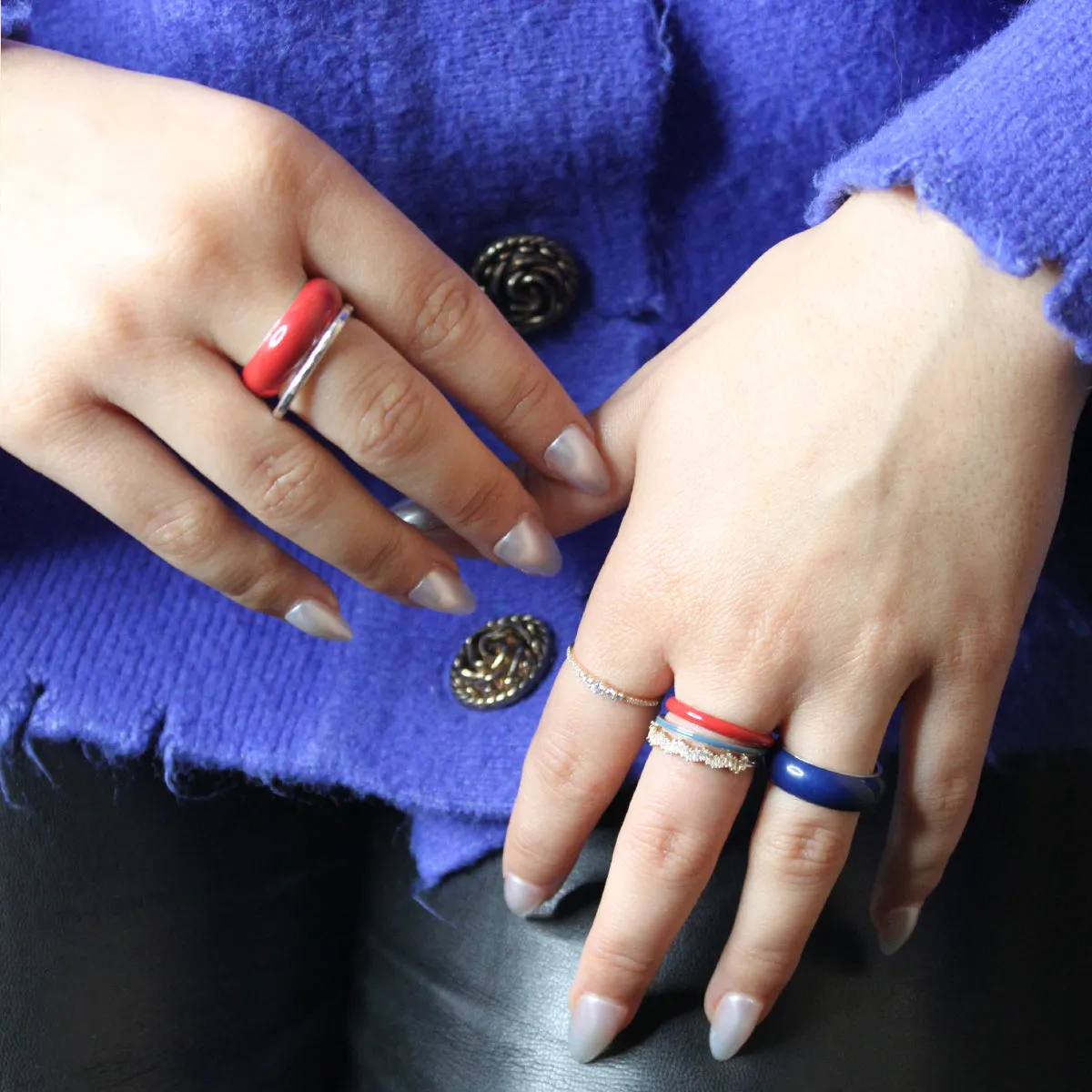 One of a Kind Domed Blue Enamel Stacking Ring Size 7 sold by Adina Reyter product image thumbnail 2