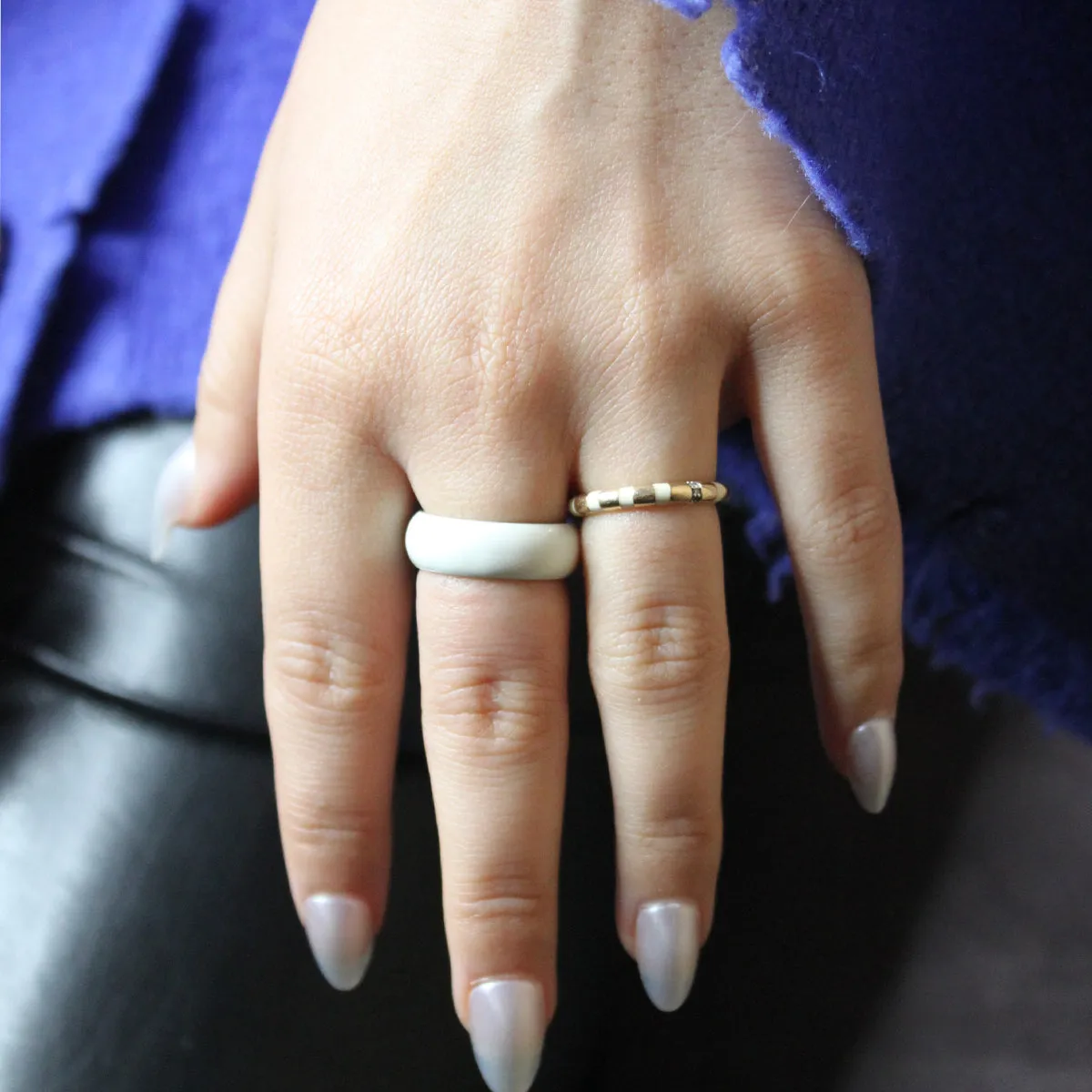 One of a Kind Domed White Enamel Band Ring Size 6 sold by Adina Reyter product image thumbnail 2
