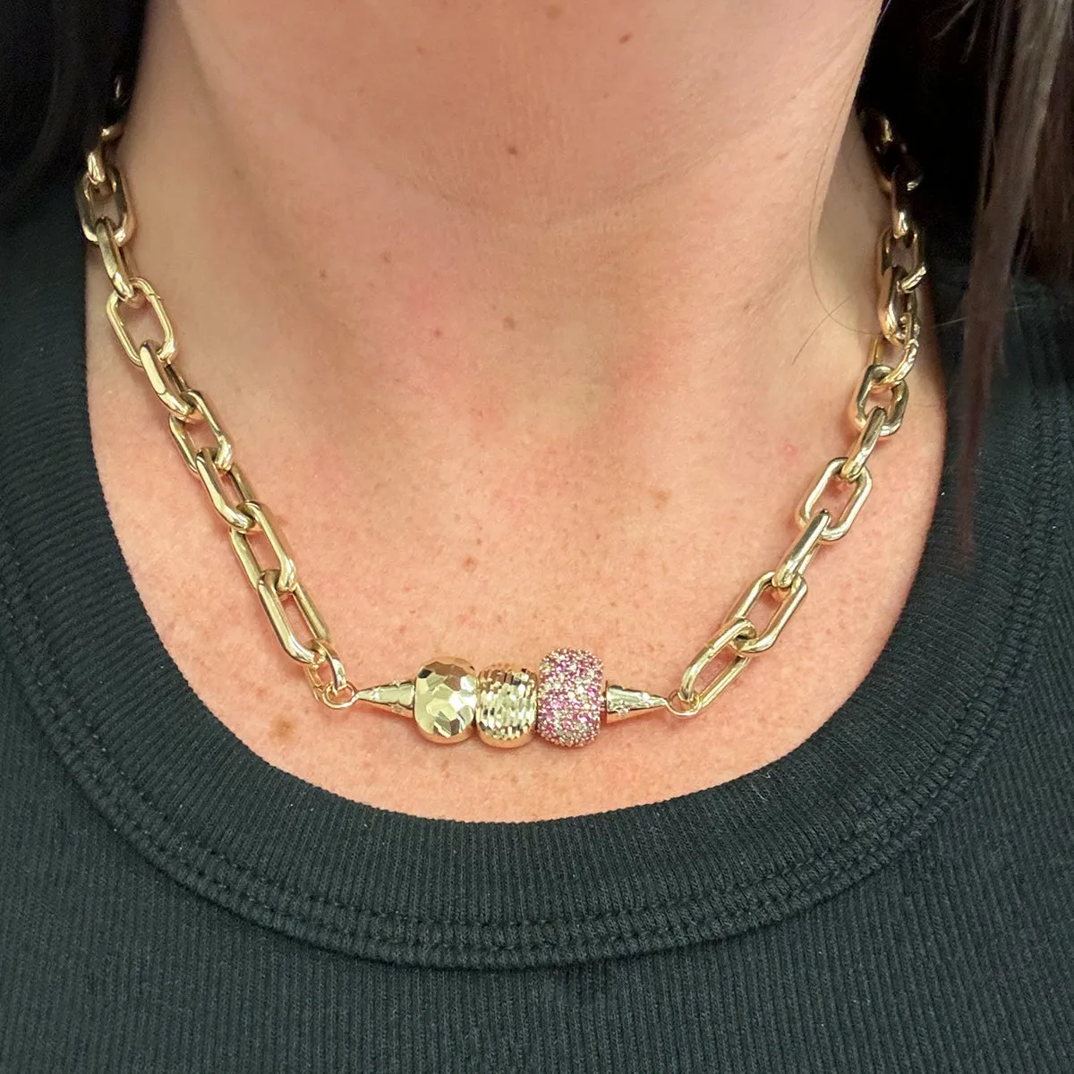 Wide Pink Sapphire + Diamond Pavé Big Bead sold by Adina Reyter product image thumbnail 2