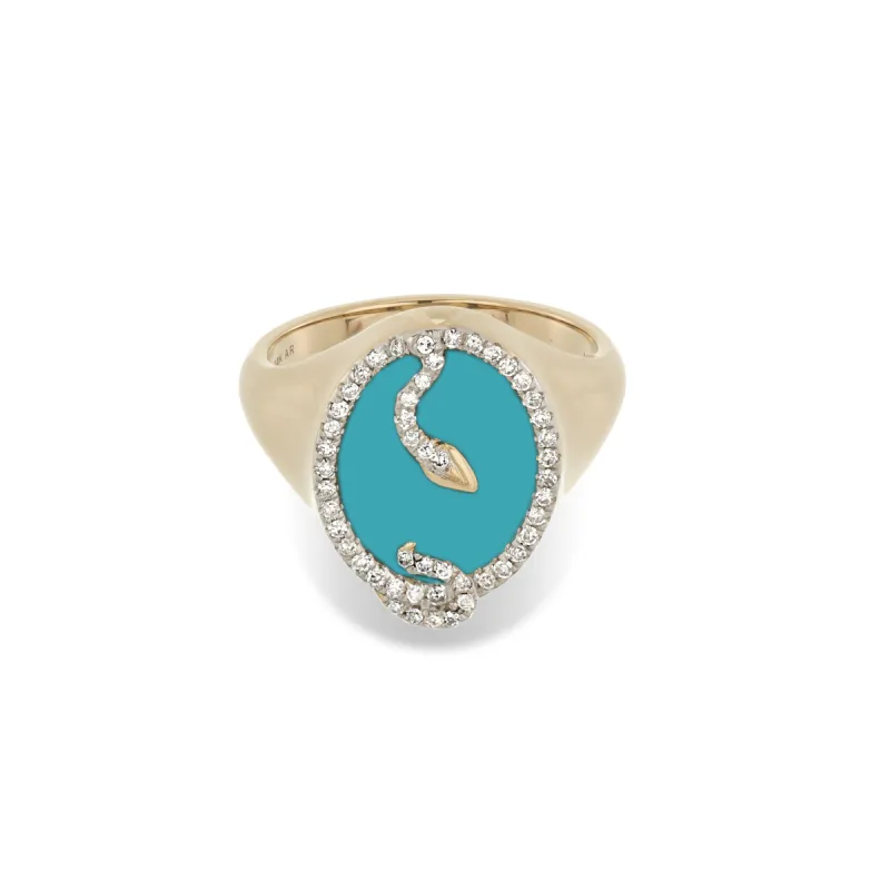 Turquoise + Diamond Oval Snake Signet sold by Adina Reyter