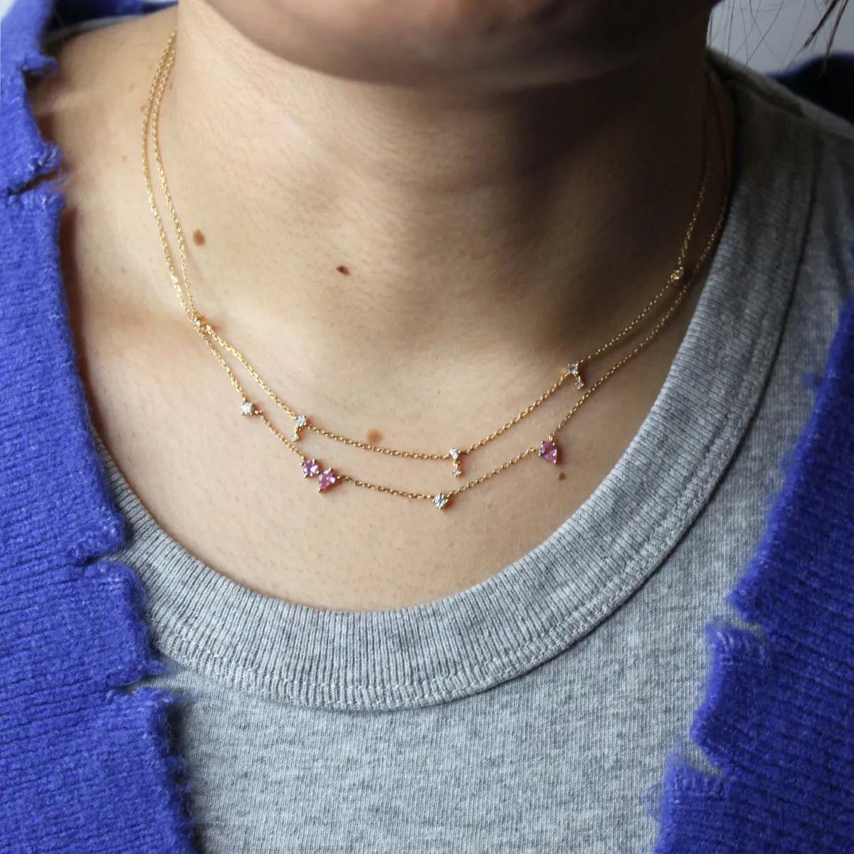 Premier Amigos Pink Sapphire + Diamond Station Necklace sold by Adina Reyter product image thumbnail 2