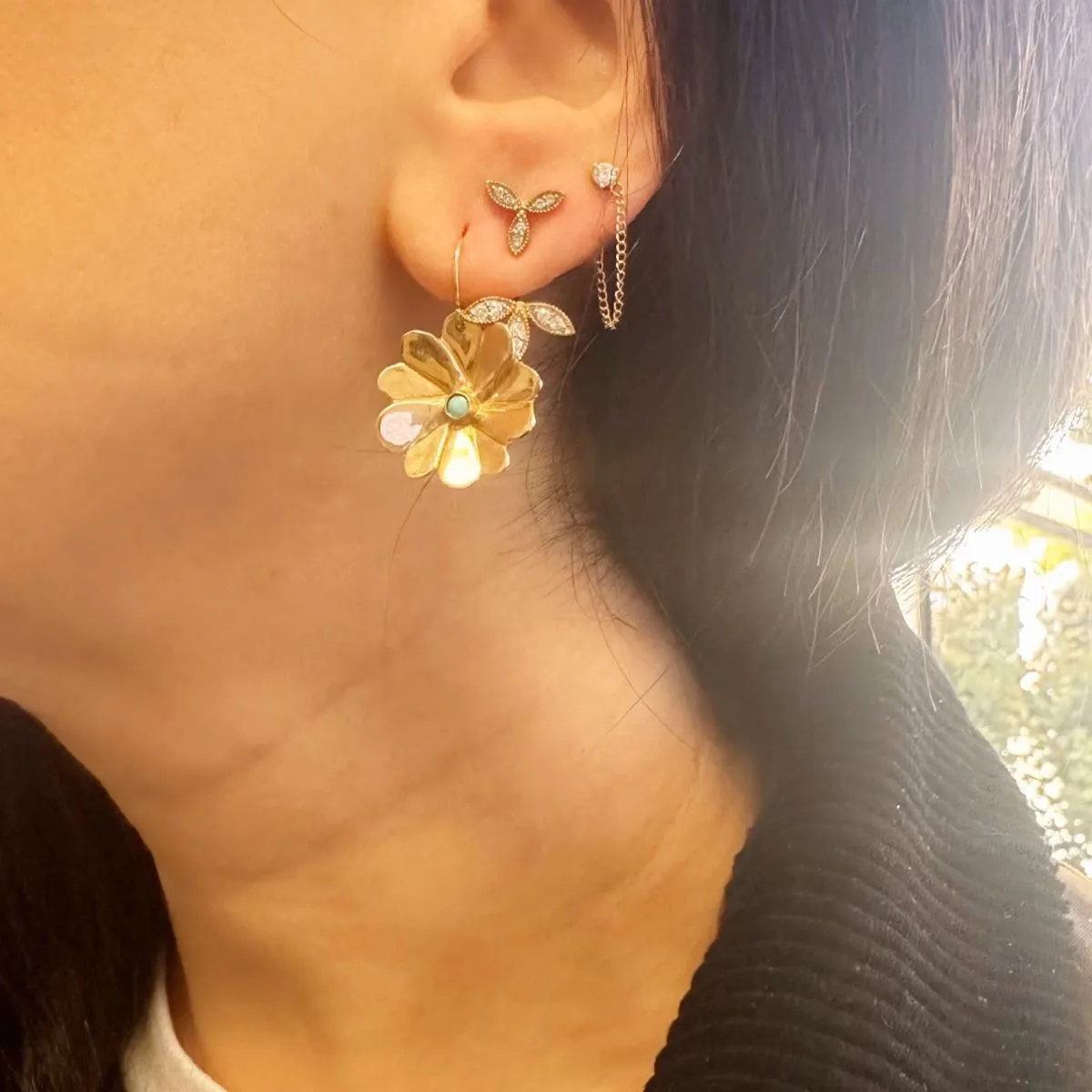 Pavé Double Flower Back Drop Earrings sold by Adina Reyter product image thumbnail 2