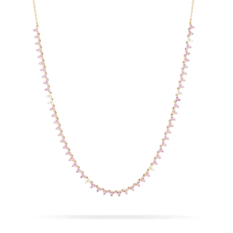 Pink Sapphire + Diamond Cluster Half Riviera Necklace sold by Adina Reyter
