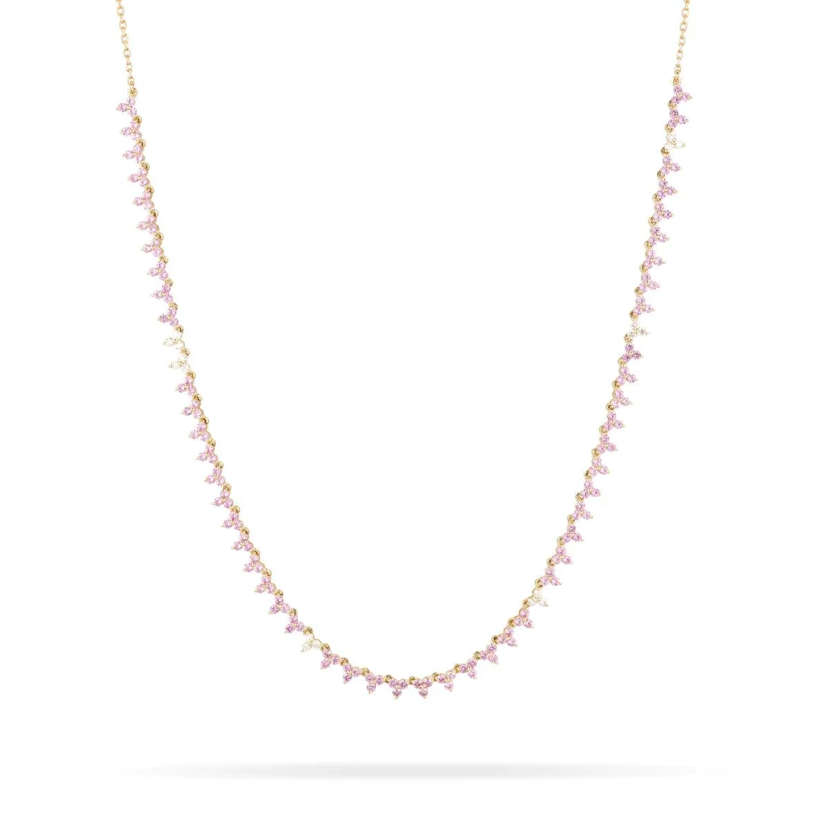 Pink Sapphire + Diamond Cluster Half Riviera Necklace sold by Adina Reyter