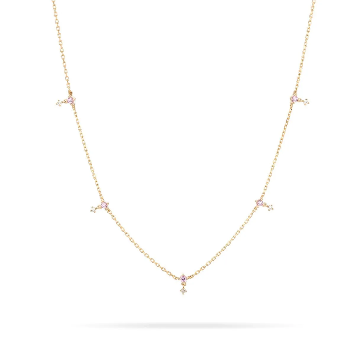 Pink Sapphire + Diamond Drop Station Necklace sold by Adina Reyter
