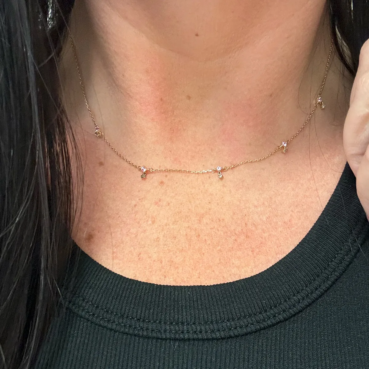 Pink Sapphire + Diamond Drop Station Necklace sold by Adina Reyter product image thumbnail 2