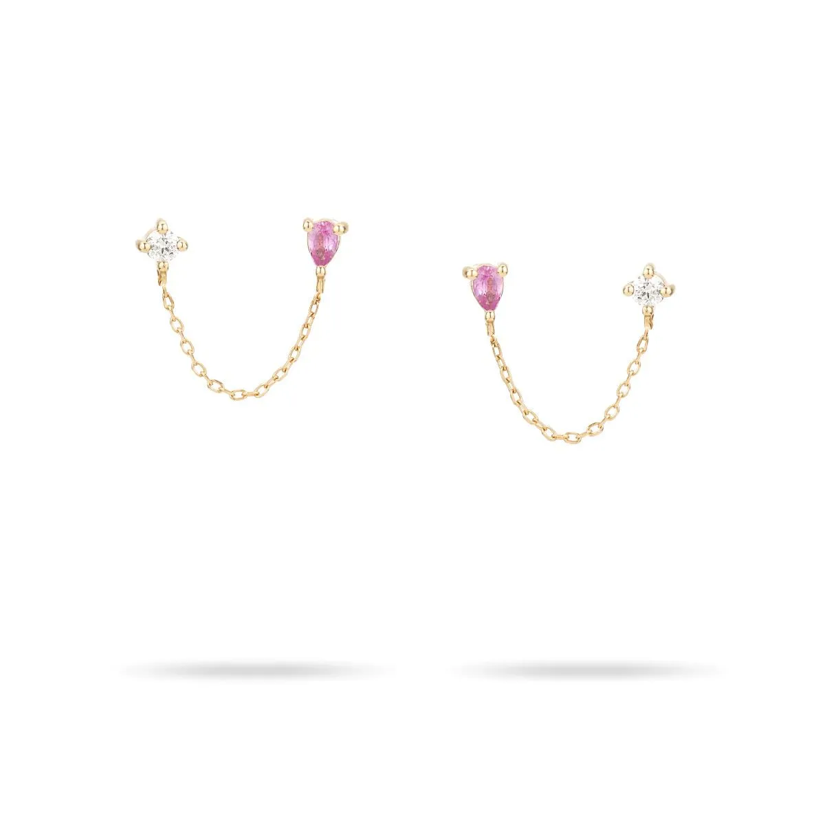 Pink Sapphire + Diamond Chain Posts sold by Adina Reyter