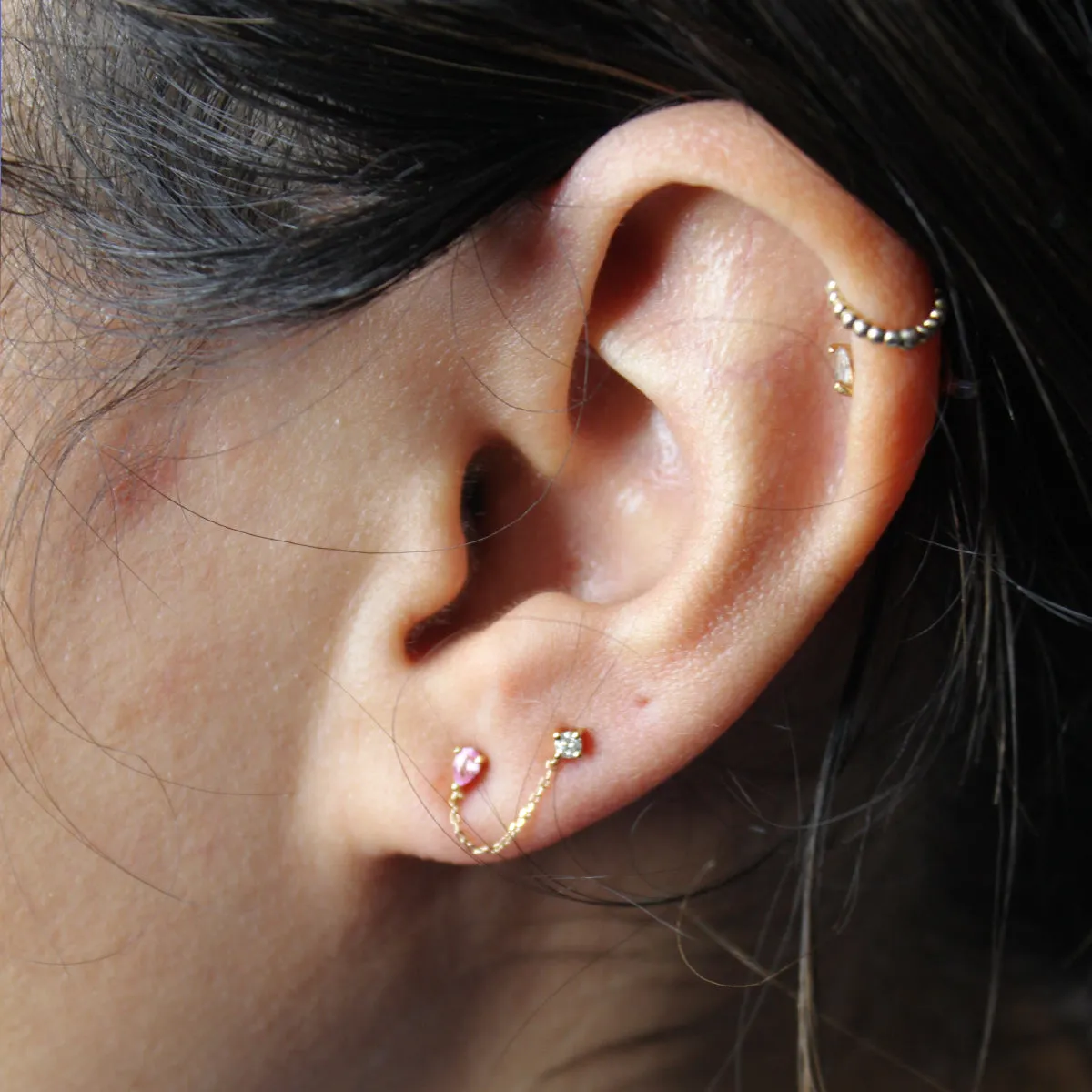 Pink Sapphire + Diamond Chain Posts sold by Adina Reyter product image thumbnail 2