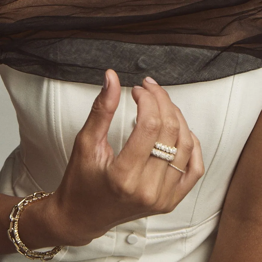 Pearl + Diamond Rounds Eternity Ring Size 5 sold by Adina Reyter product image thumbnail 3