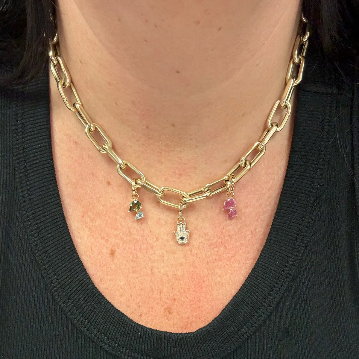 One of a Kind Pave Diamond and Sapphire Hamsa Hinged Charm sold by Adina Reyter product image thumbnail 2