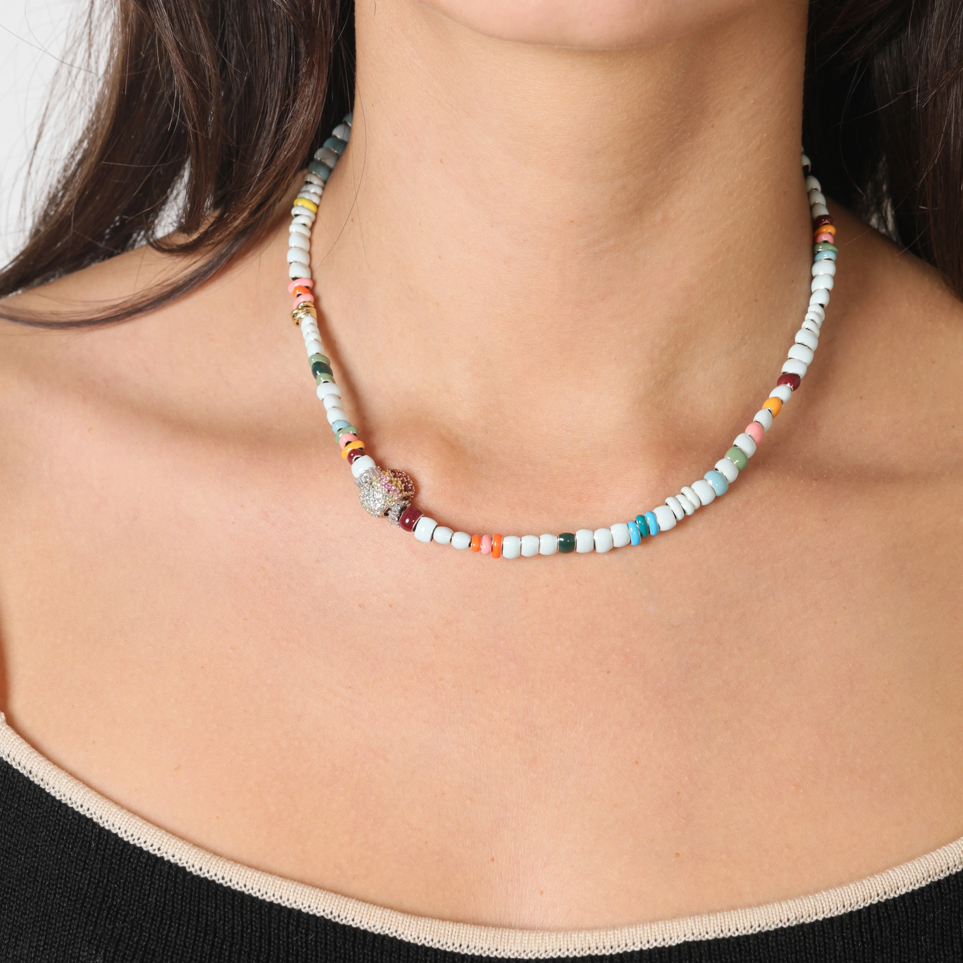 One of a Kind Full Enamel Bead Party Crown Jewel Big Bead Necklace sold by Adina Reyter product image thumbnail 2