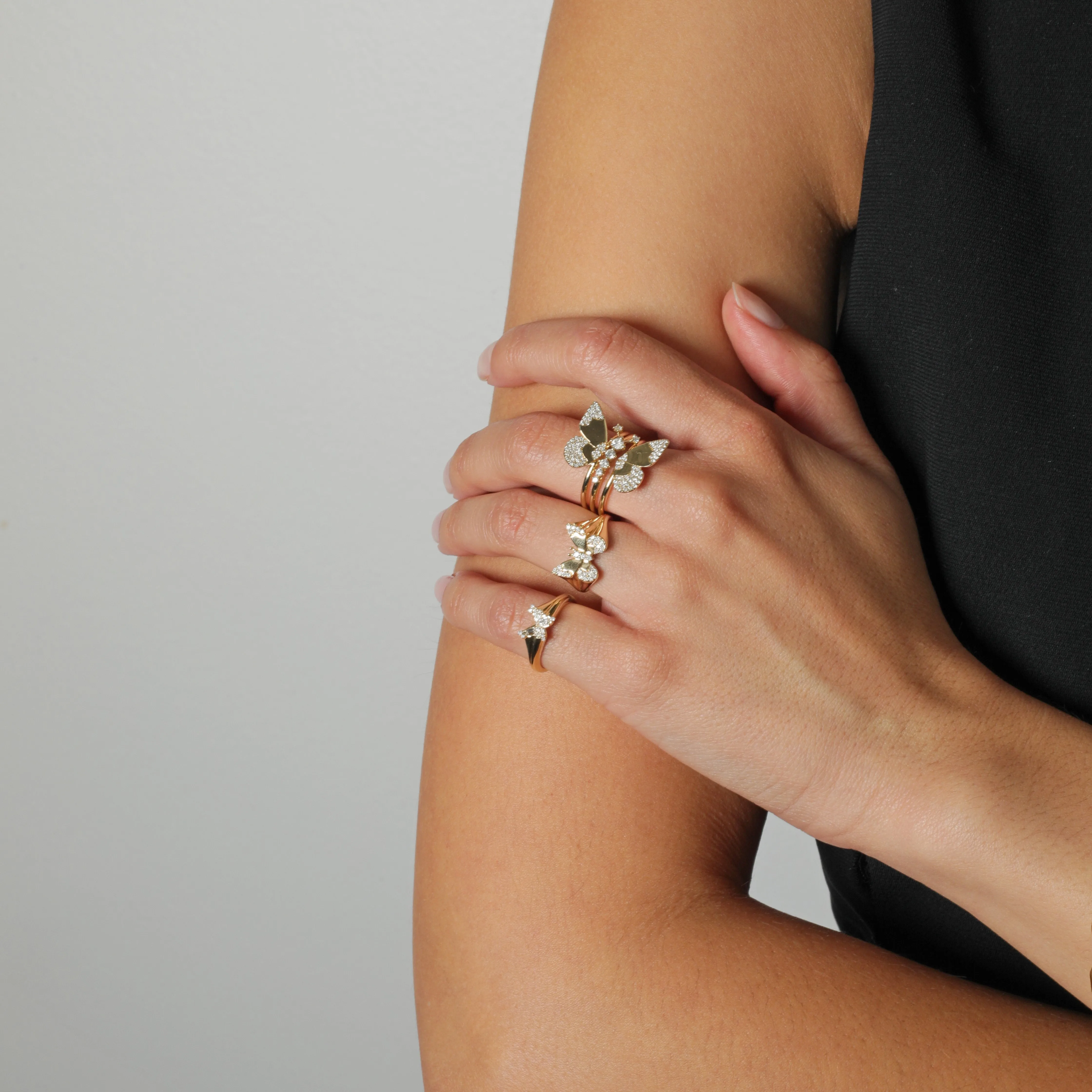 Mixed Diamond Butterfly Signet Ring Size 4 sold by Adina Reyter product image thumbnail 2