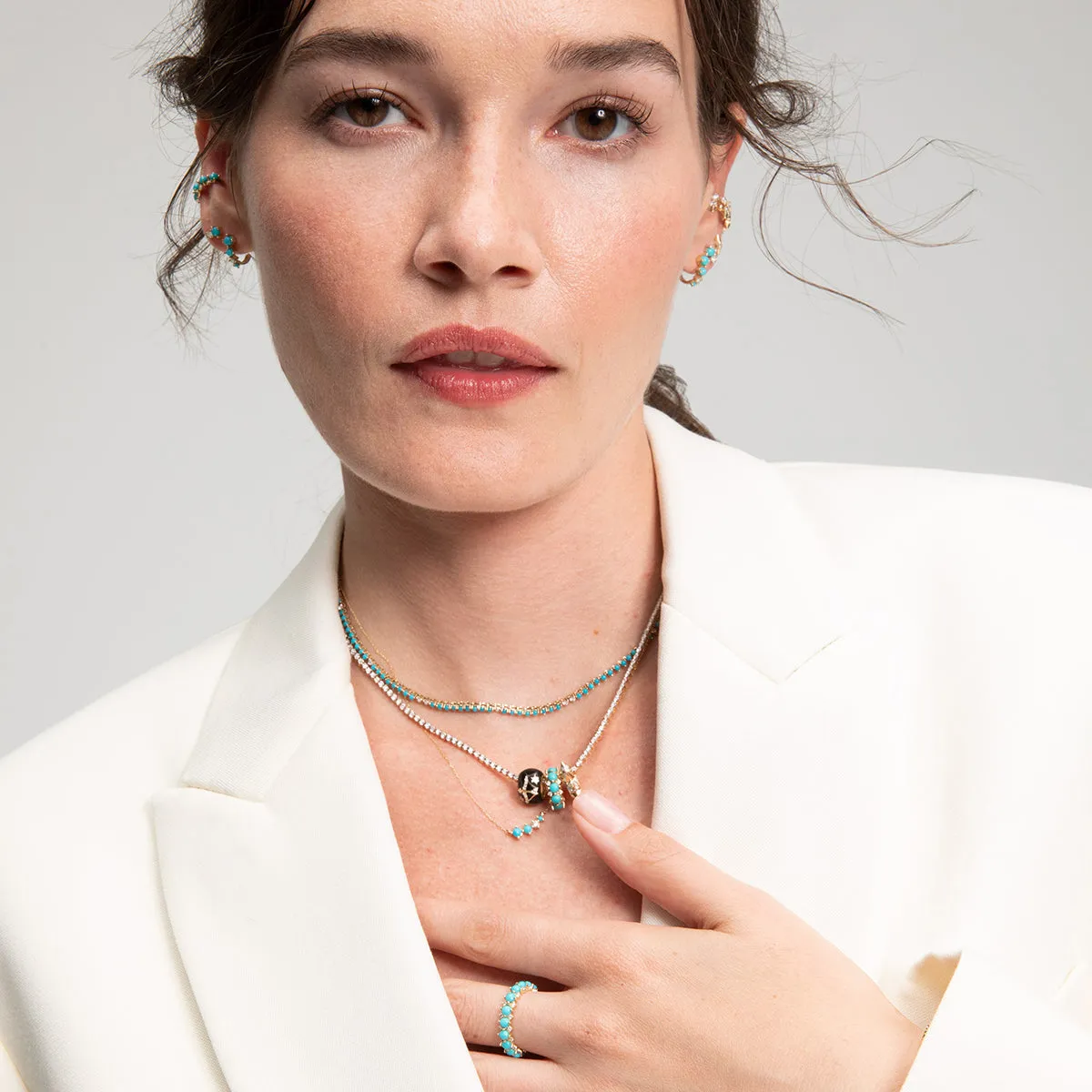 Graduated Turquoise + Diamond Curve Necklace sold by Adina Reyter product image thumbnail 2