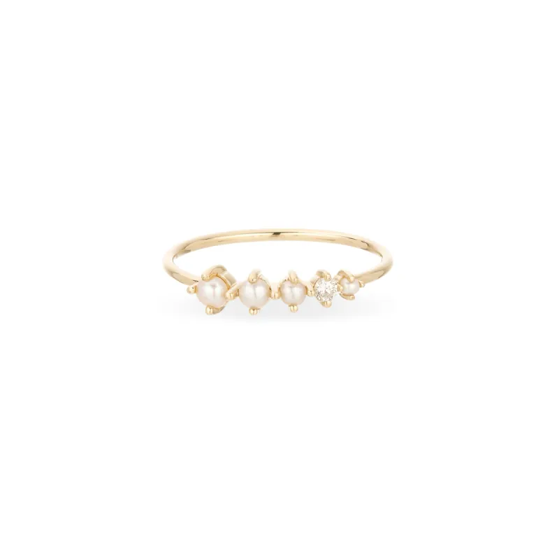 Graduated Pearl + Diamond Stacking Ring sold by Adina Reyter