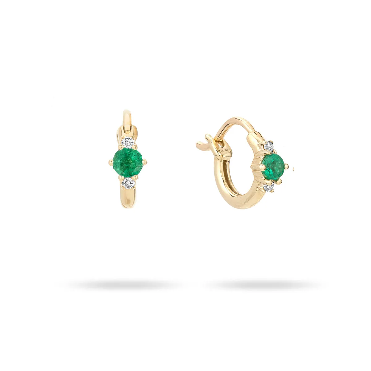 Emerald + Diamond Trio Huggie Hoops sold by Adina Reyter