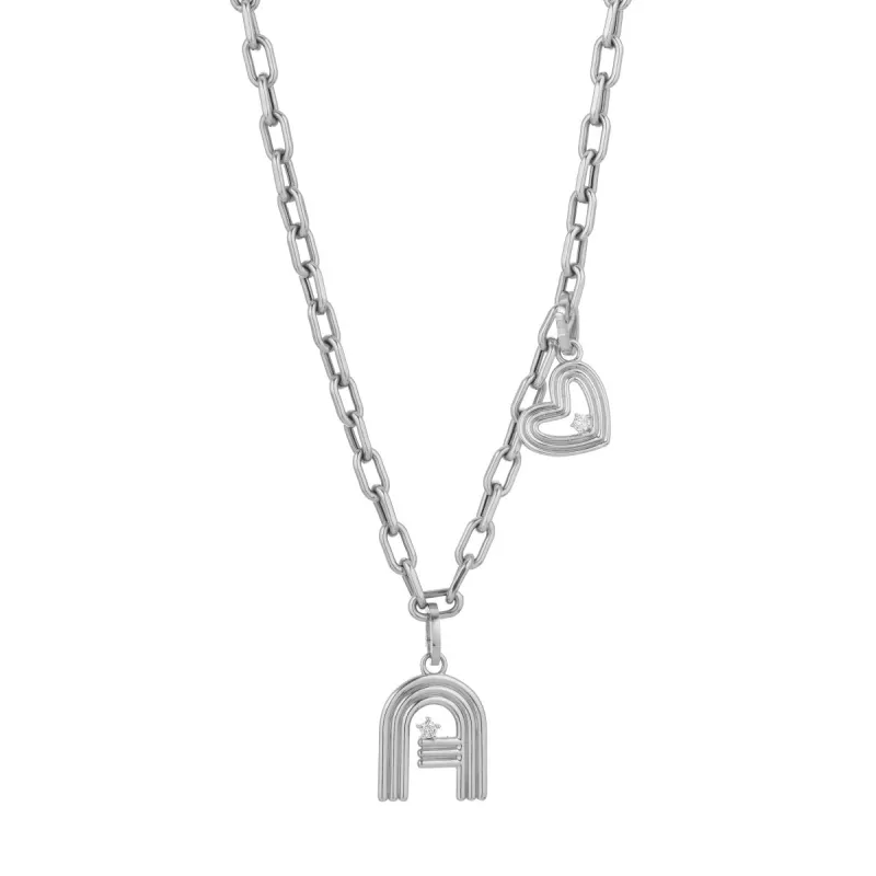 4mm Groovy Italian Chain Initial Heart Necklace in Sterling Silver sold by Adina Reyter