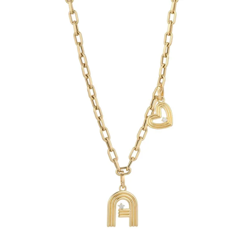 4mm Groovy Italian Chain Initial Heart Necklace sold by Adina Reyter