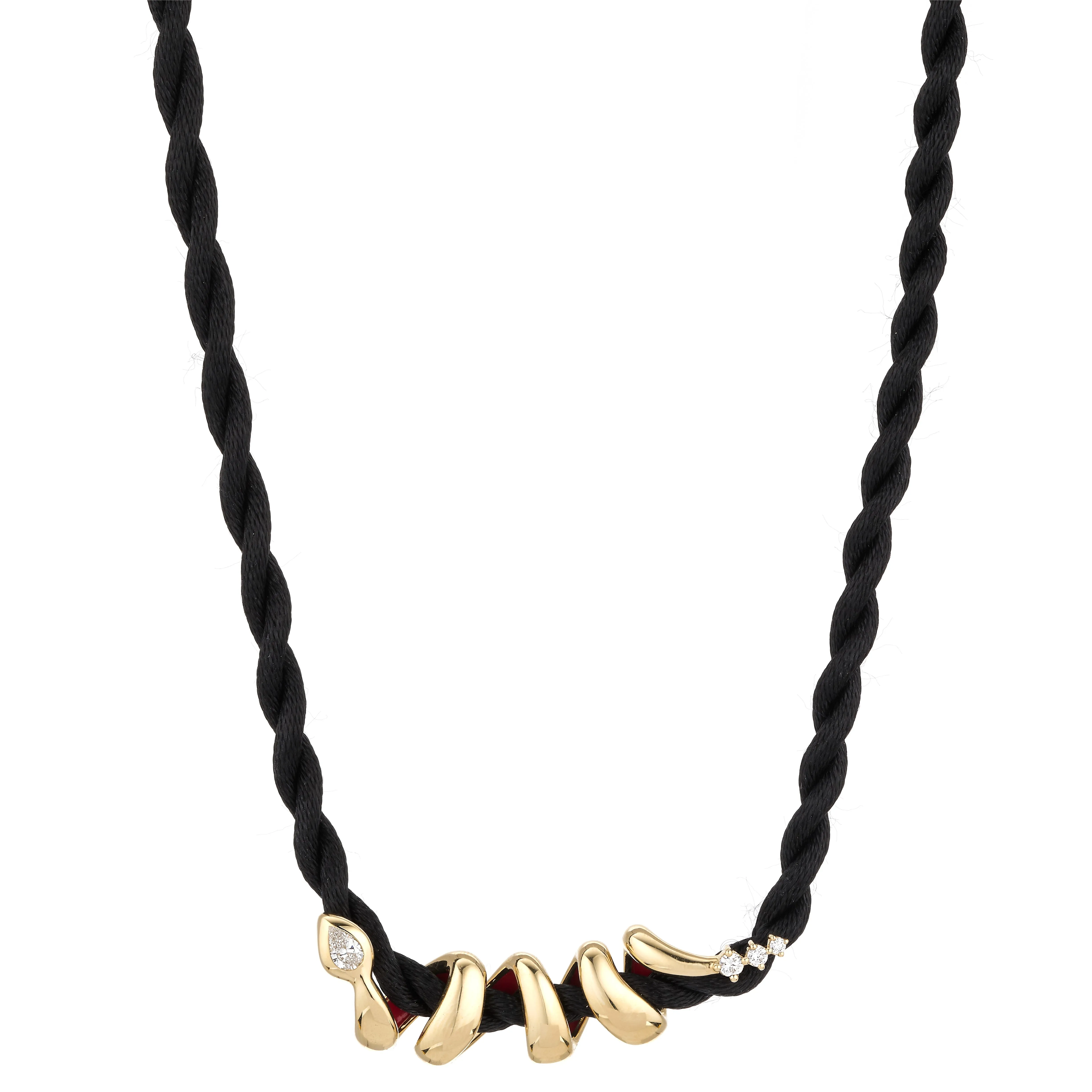 Year of the Snake XL Diamond Wrap Big Bead Cord Necklace - Lab Grown sold by Adina Reyter