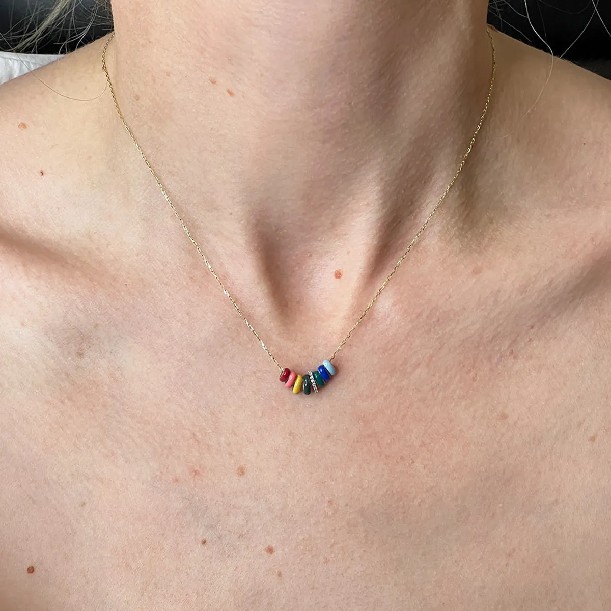 Mini Bead Diamond + Enamel Love Necklace sold by Adina Reyter product image thumbnail 2