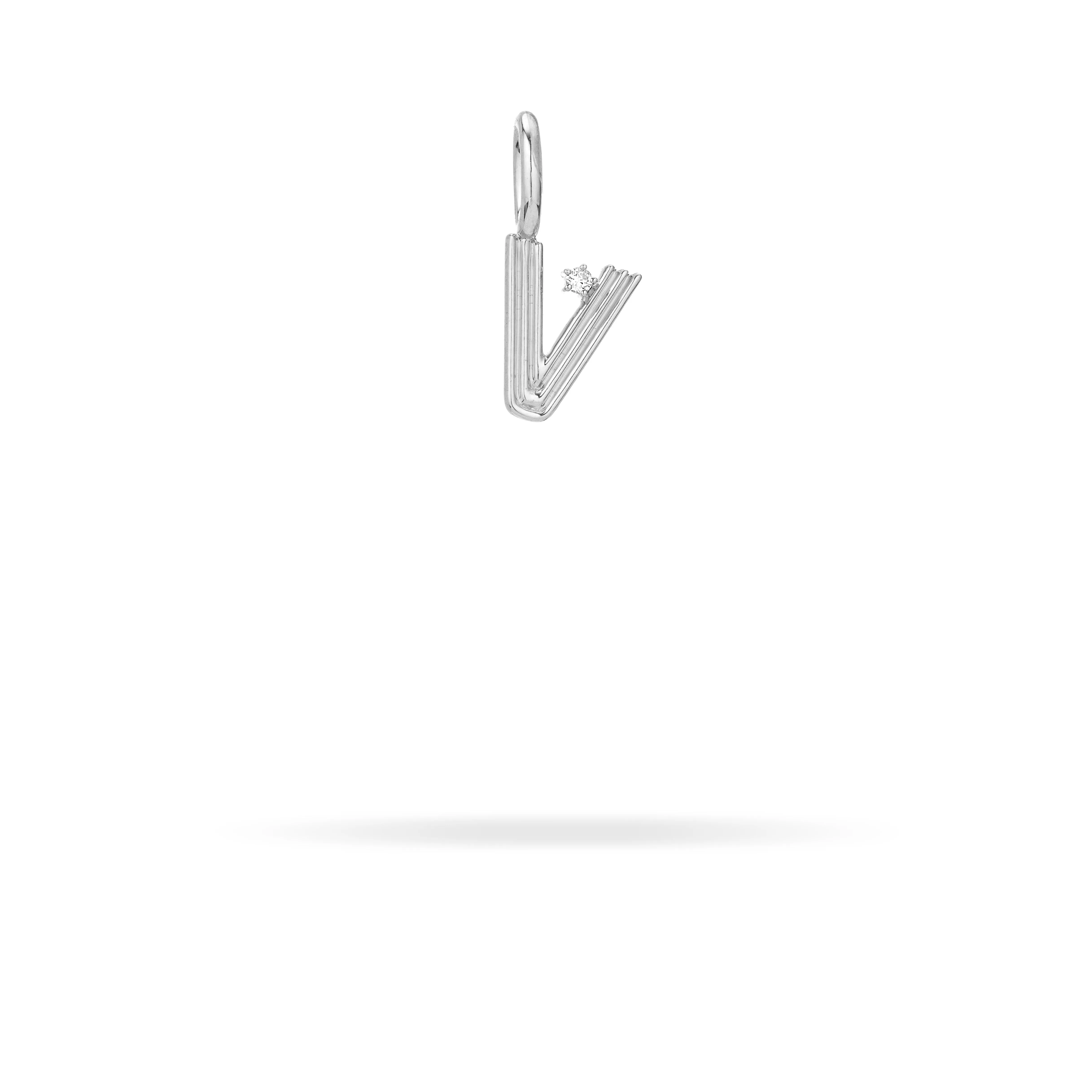Groovy Diamond Initial Mini Charm V in Sterling Silver sold by Adina Reyter