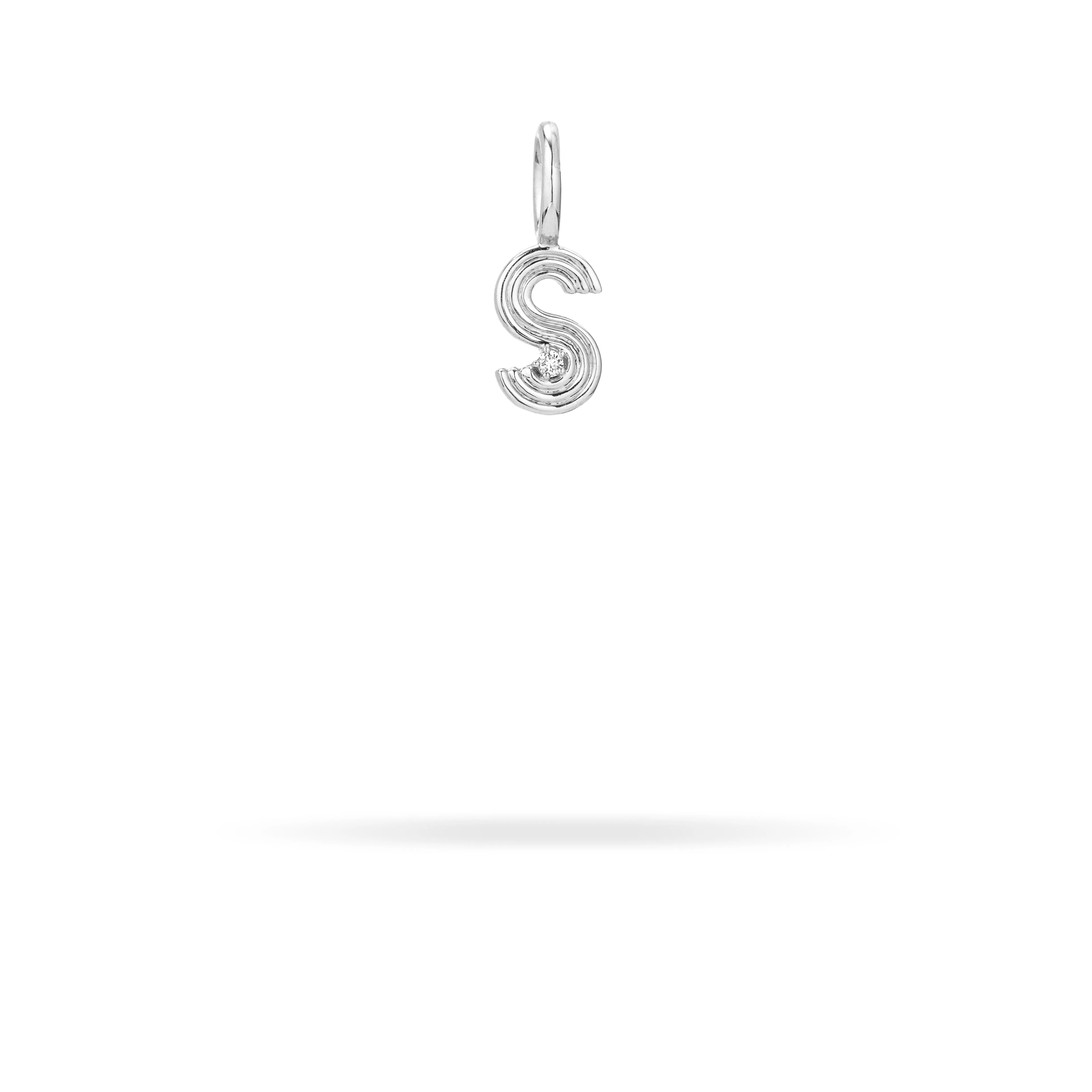 Groovy Diamond Initial Mini Charm S in Sterling Silver sold by Adina Reyter