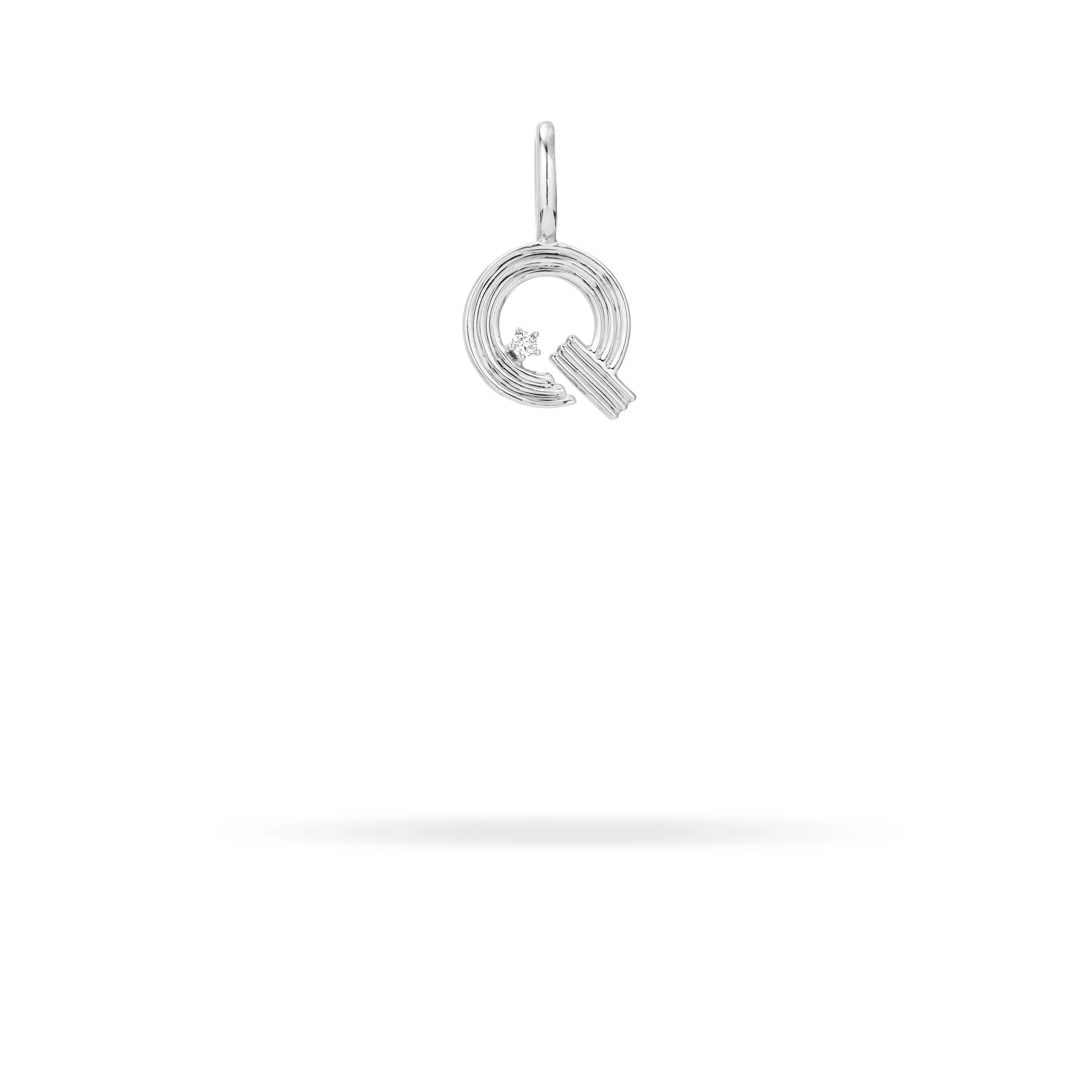 Groovy Diamond Initial Mini Charm Q in Sterling Silver sold by Adina Reyter