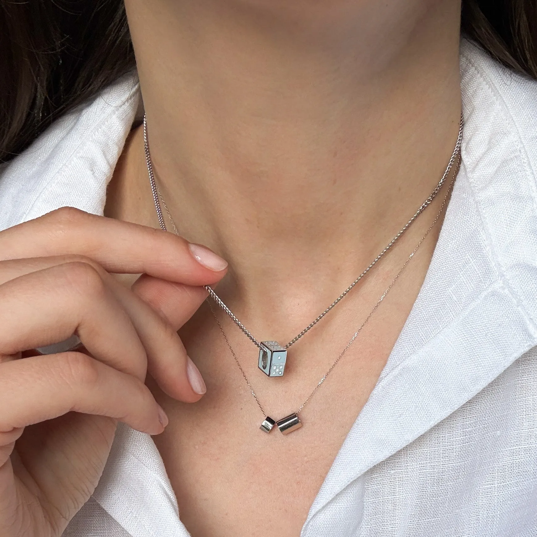 One of a Kind Arctic Blue Enamel Domino Necklace sold by Adina Reyter product image thumbnail 2