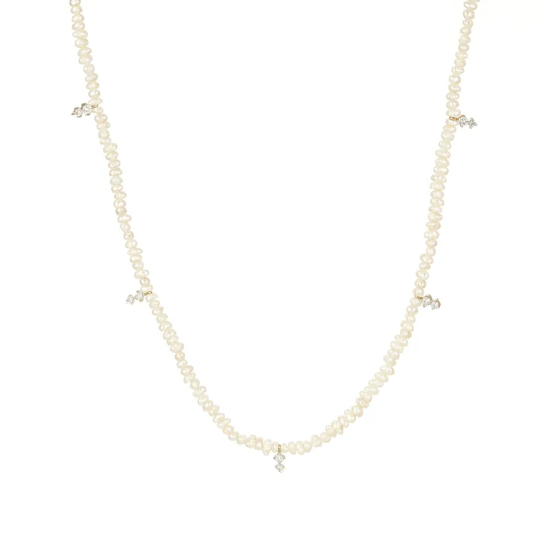 2 Diamond Amigos Freshwater Pearl Chain Necklace made by Adina Reyter