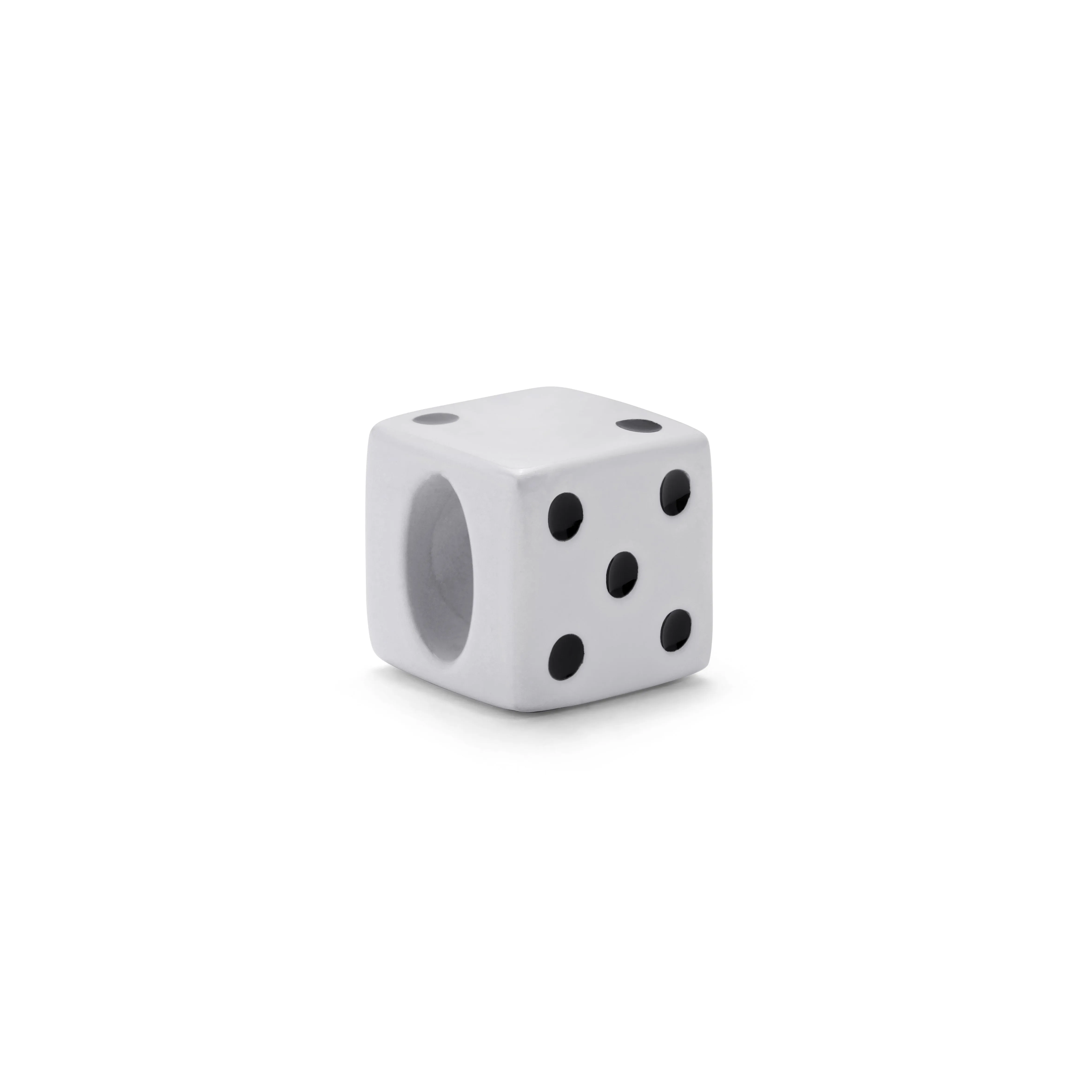 One of a Kind White and Black Enamel Dice Big Bead sold by Adina Reyter