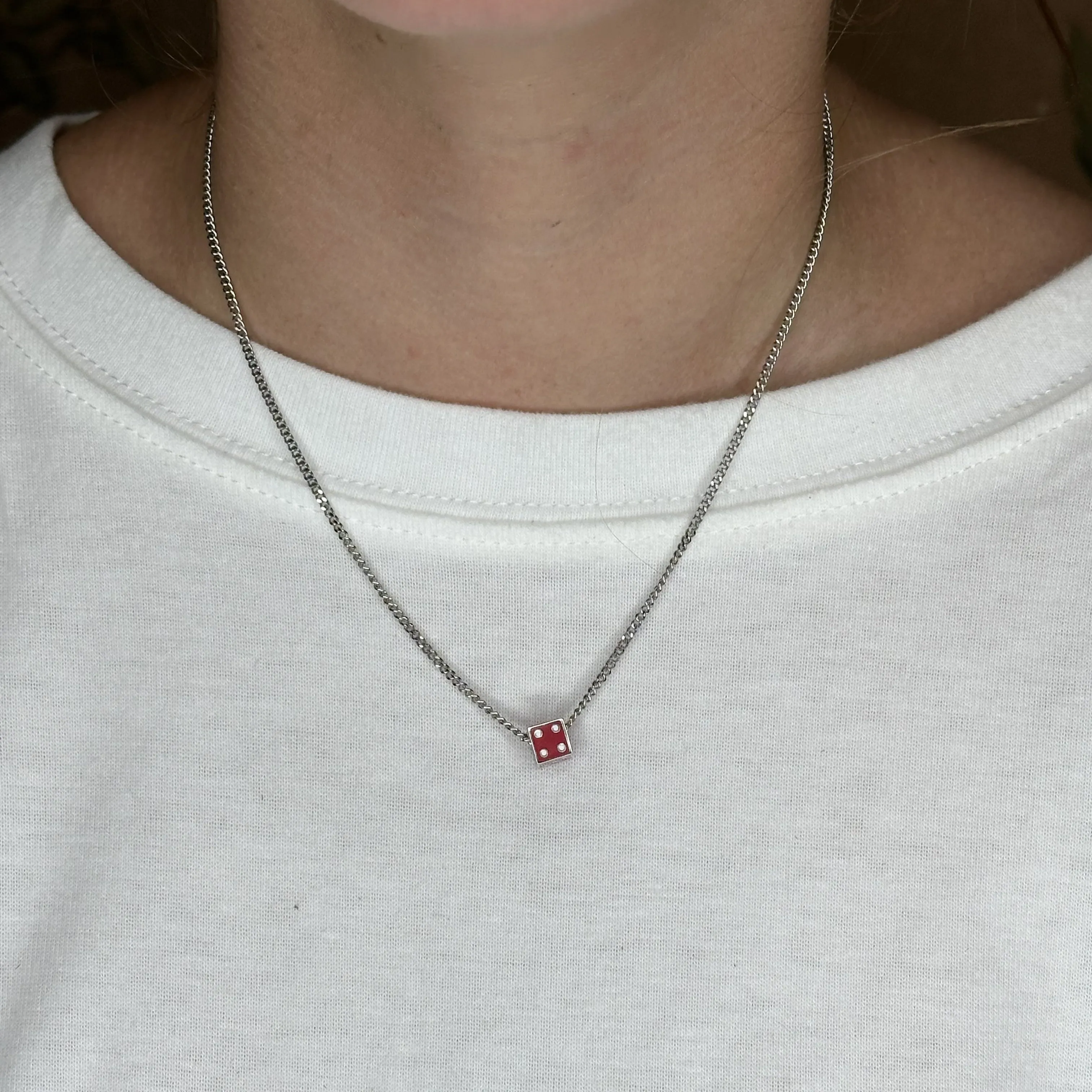 One of a Kind Silver Enamel Mini Dice Necklace sold by Adina Reyter product image thumbnail 2