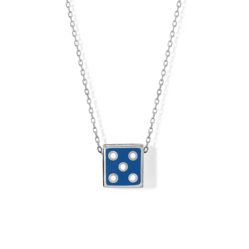 One of a Kind Cobalt Blue Enamel Mini Dice Necklace sold by Adina Reyter