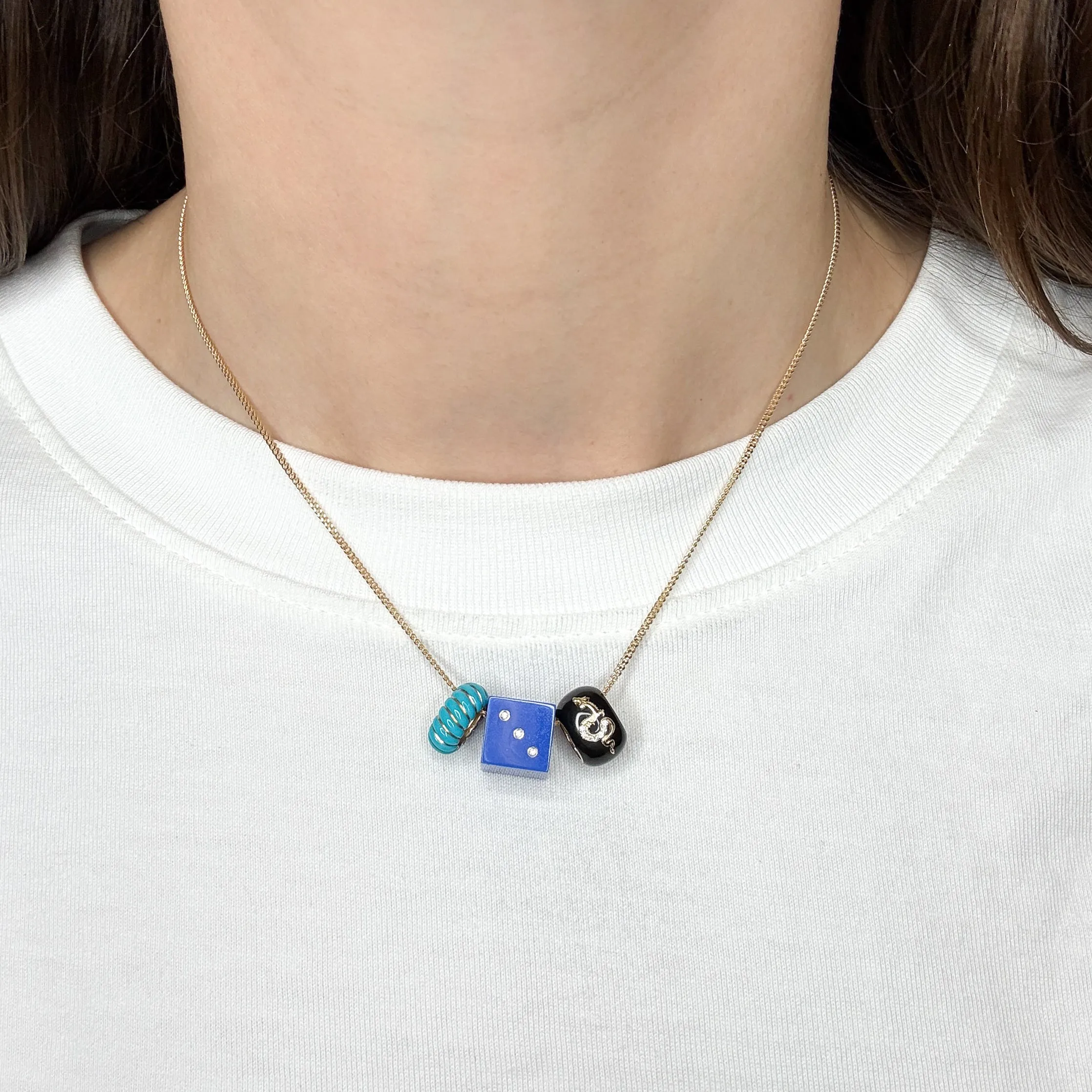 One of a Kind Blue Ceramic Diamond Dice Necklace sold by Adina Reyter product image thumbnail 2