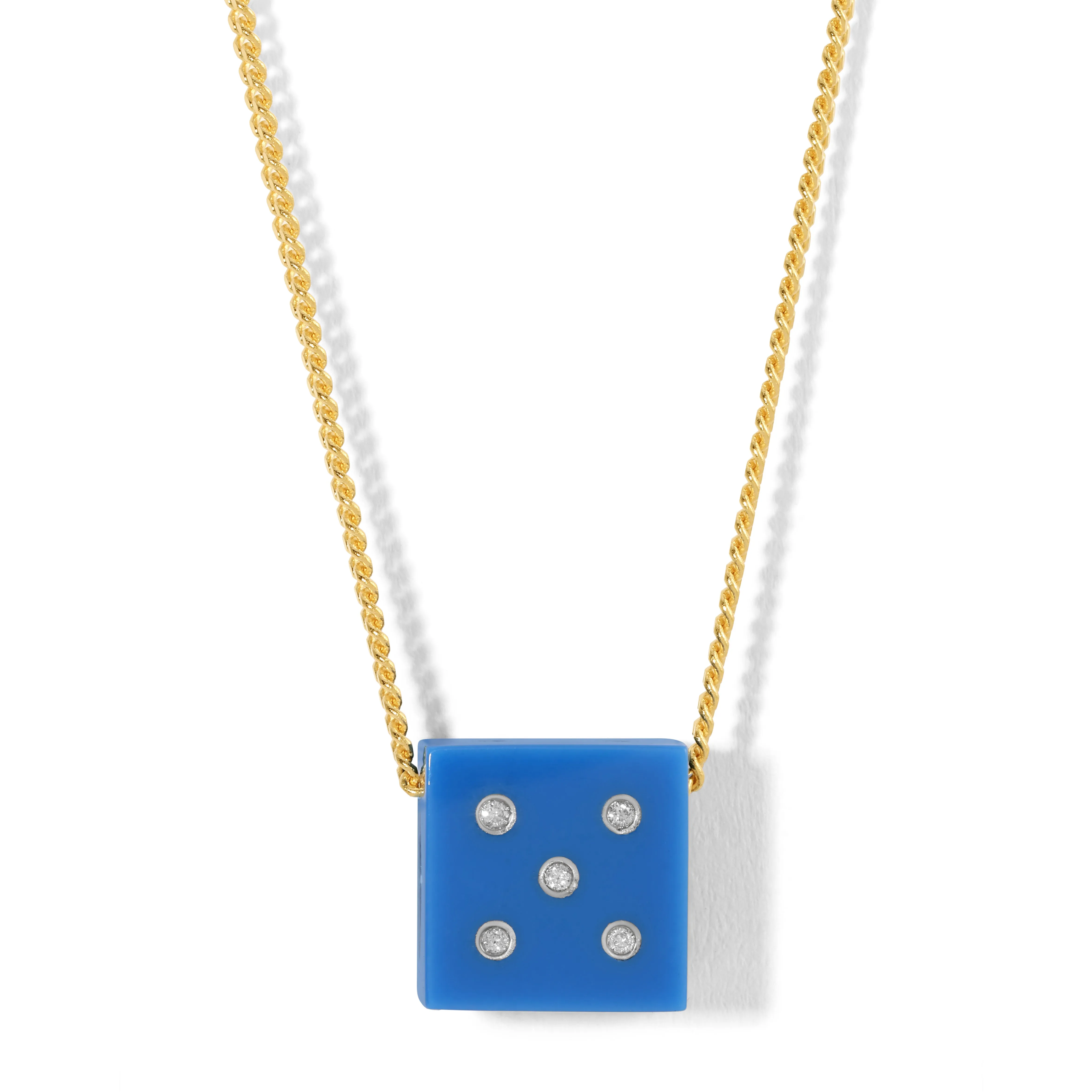 One of a Kind Blue Ceramic Diamond Dice Necklace sold by Adina Reyter