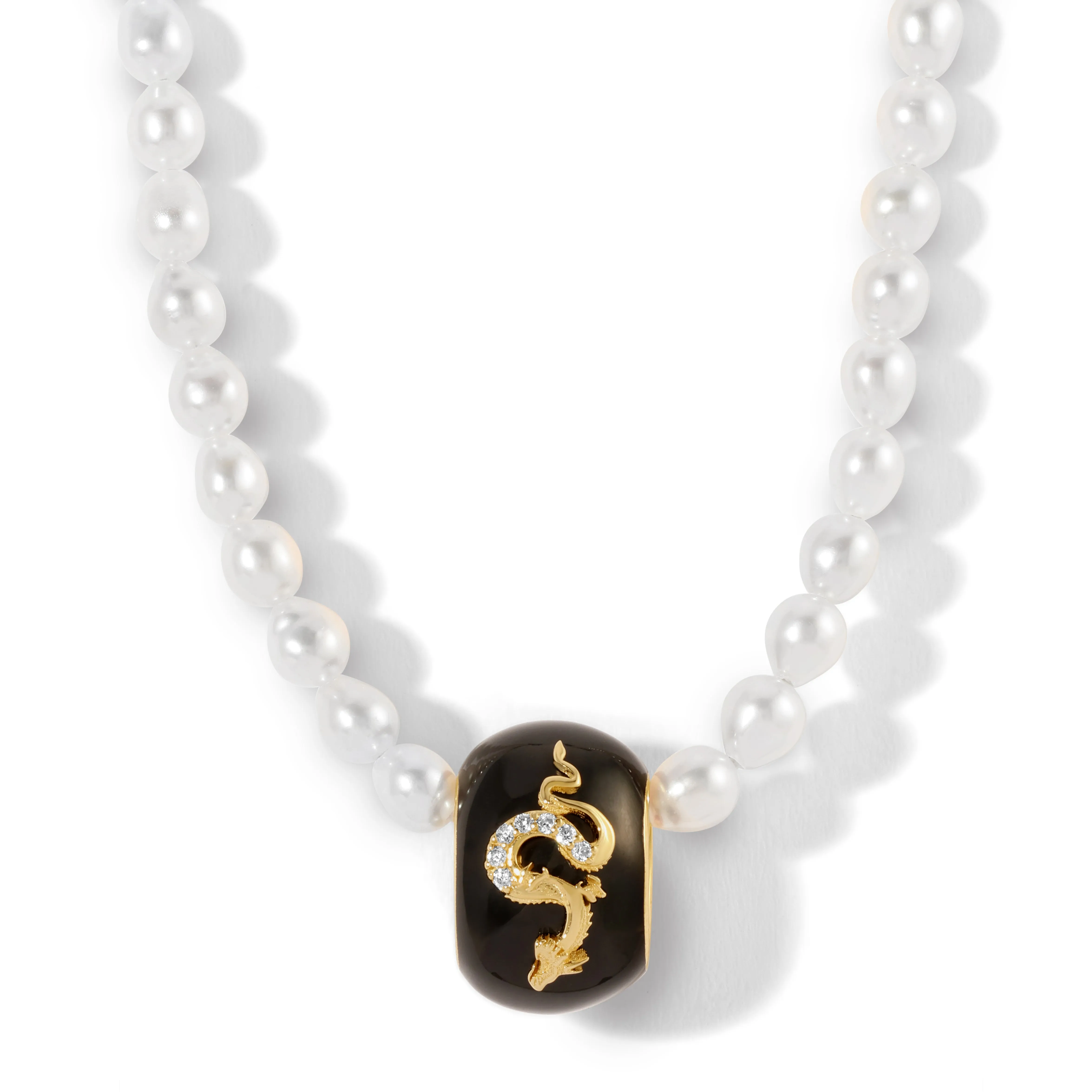 One of a Kind Black Ceramic Pave Dragon Pearl Necklace sold by Adina Reyter