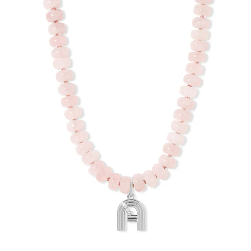 Blush Pink Pink Gemstone Groovy Initial Necklace in Sterling Silver sold by Adina Reyter
