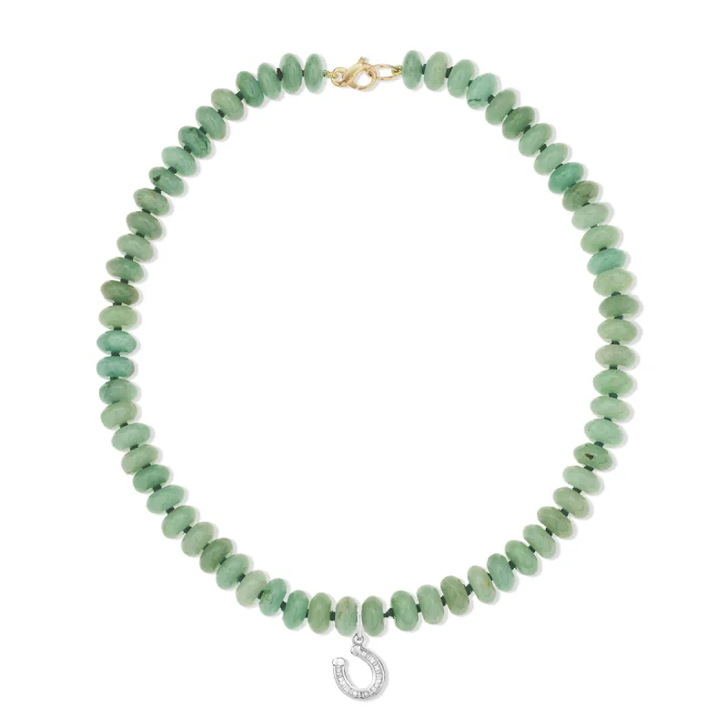 Sage Green Gemstone Baguette Horseshoe Necklace in Sterling Silver sold by Adina Reyter