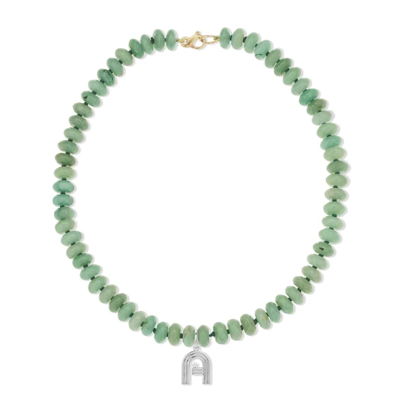 Sage Green Gemstone Groovy Initial Necklace in Sterling Silver sold by Adina Reyter