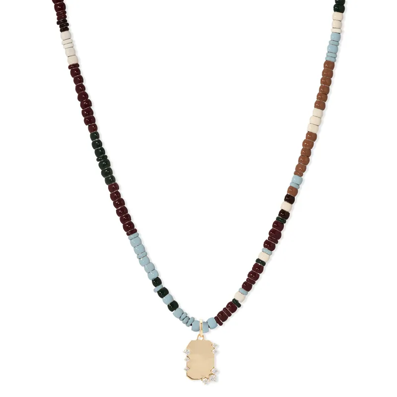 Ivy League Diamond Dog Tag Full Enamel Mini Bead Necklace sold by Adina Reyter